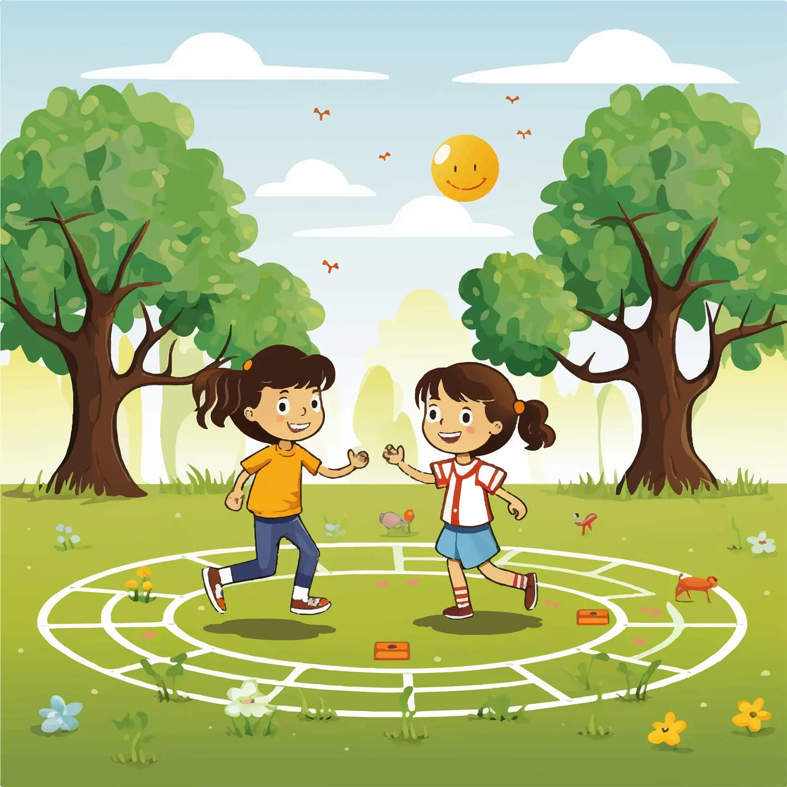 Children Playing Hopscotch in Park Vector Art — free download from Dotvec
