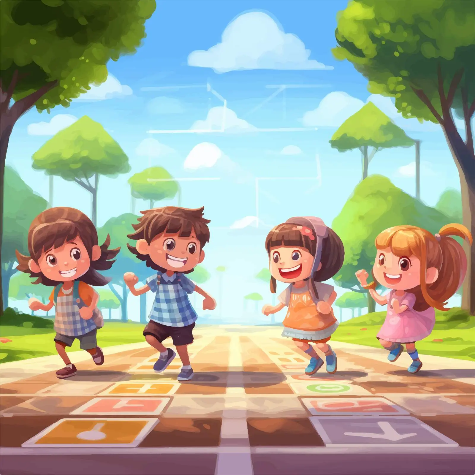 Kids Playing Hopscotch in a Park Vector — free download from Dotvec
