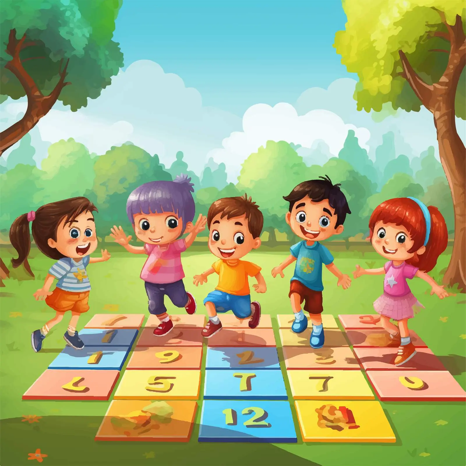 Children Playing Hopscotch in the Park — free download from Dotvec