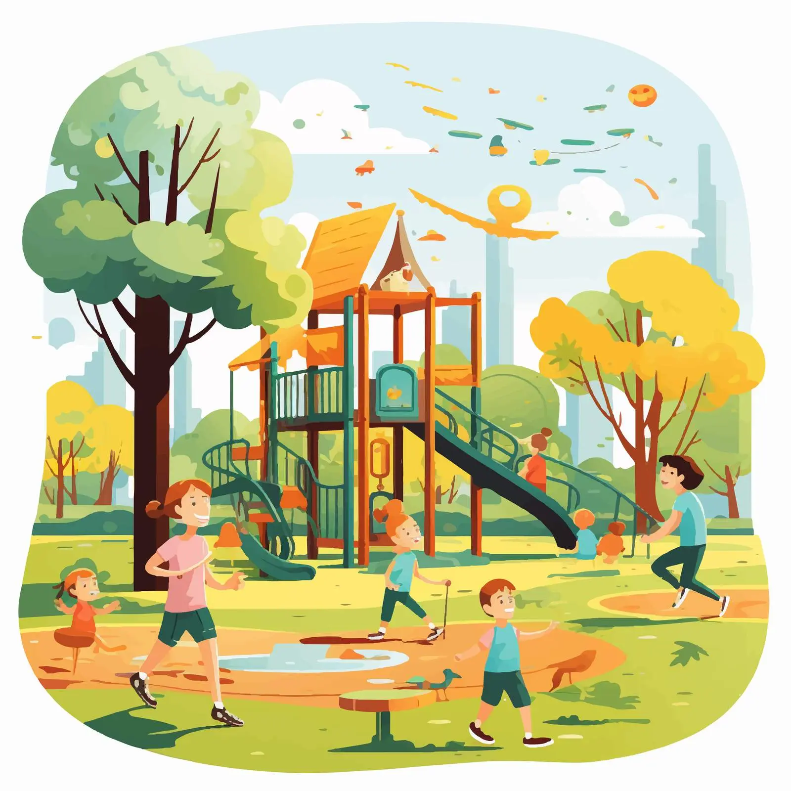 Kids Playing in a Park Vector Illustration — free download from Dotvec