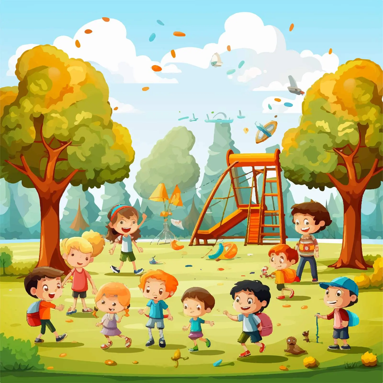 Children Playing in Park Vector Illustration — free download from Dotvec