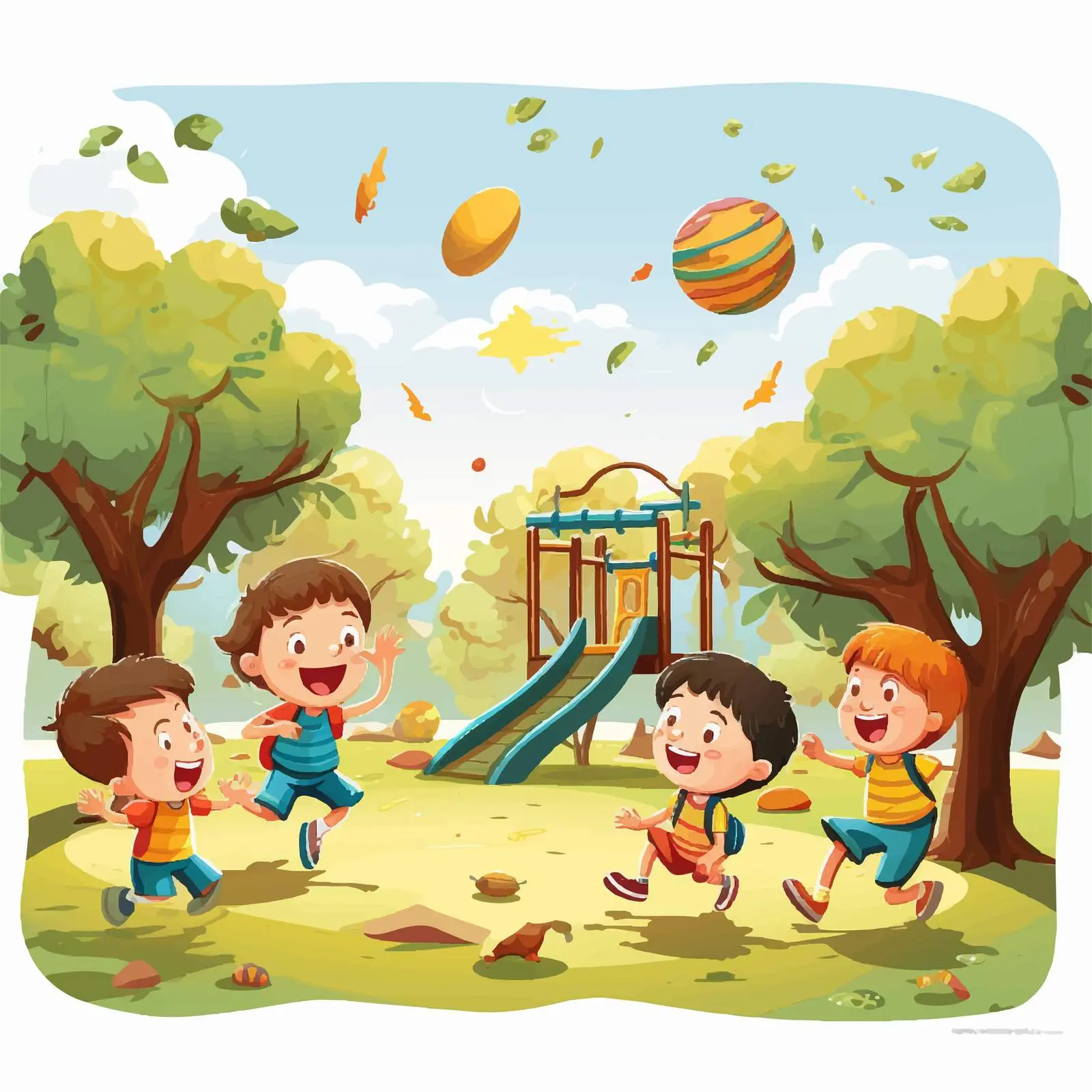 Children Playing in the Park Vector Illustration — free download from Dotvec