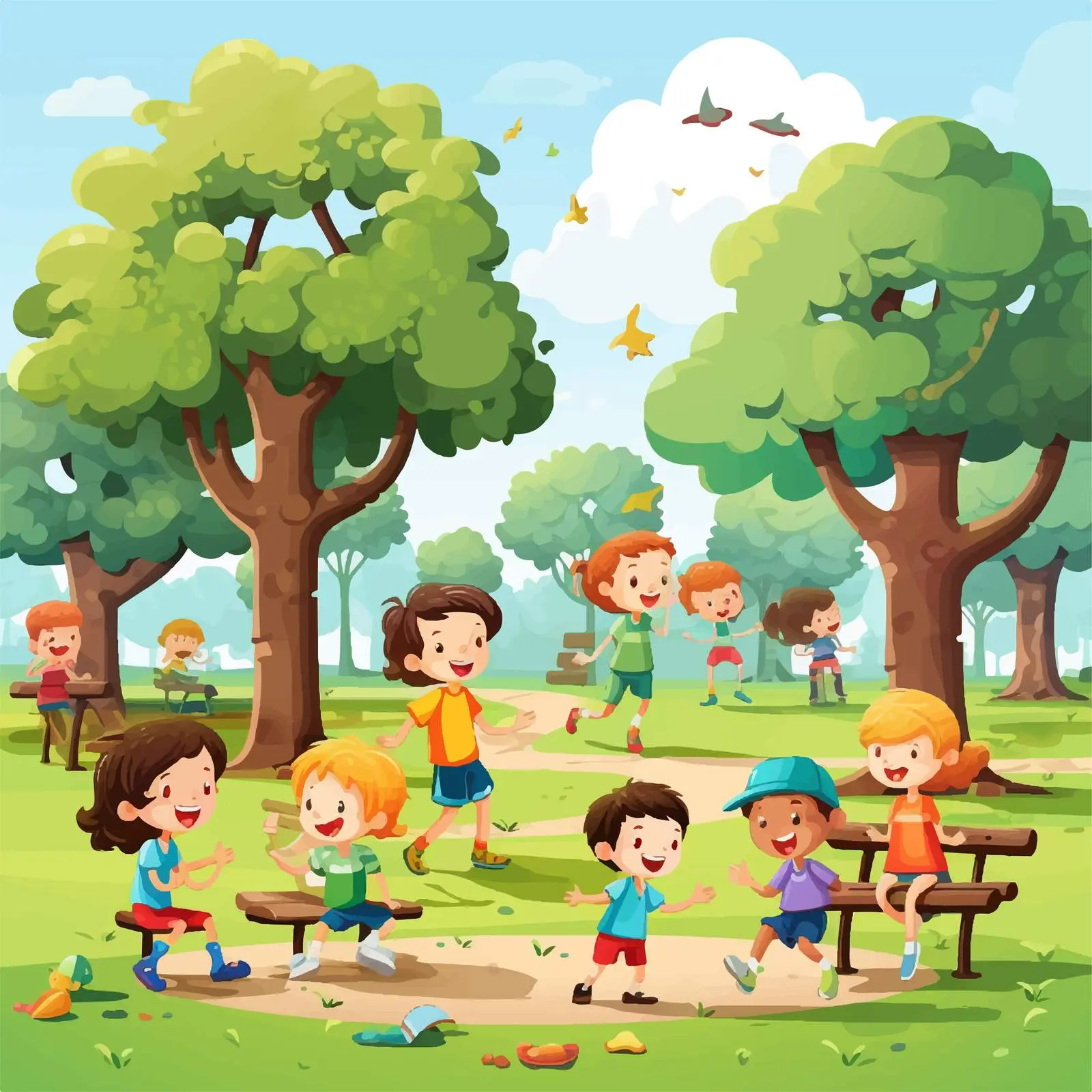Kids Playing in the Park Vector Illustration — free download from Dotvec