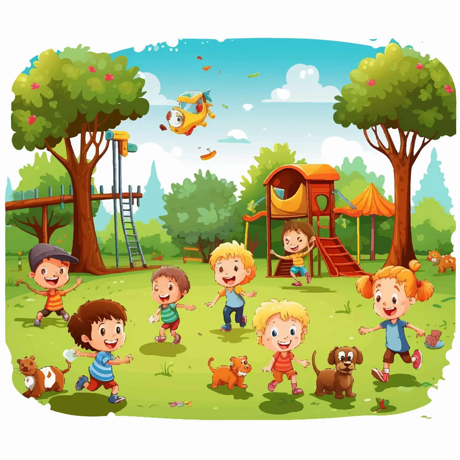 Kids Playing in the Park - Vector Illustration — free download from Dotvec