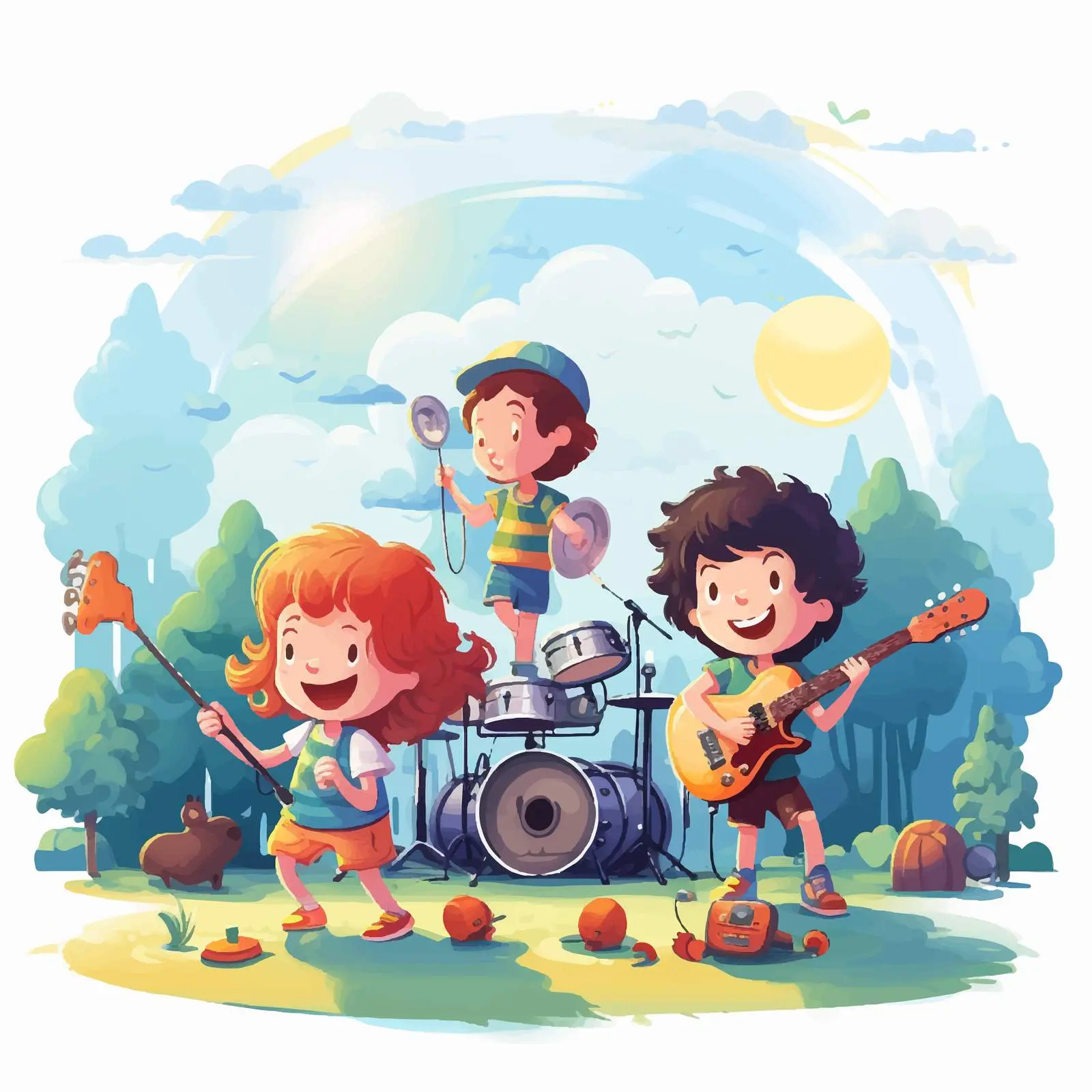 Children Enjoying Music in Park Illustration — free download from Dotvec