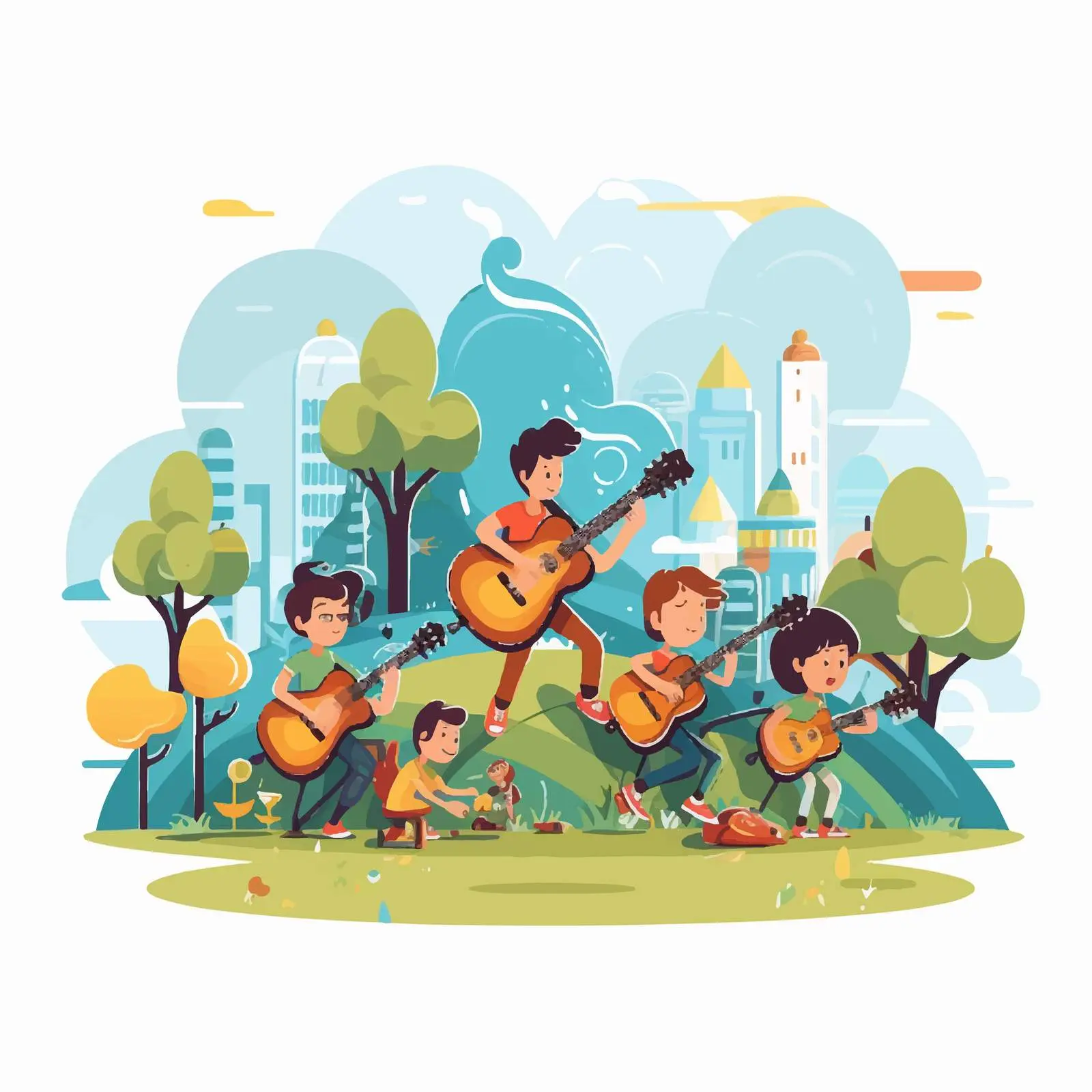 Children Making Music in the Park Illustration — free download from Dotvec