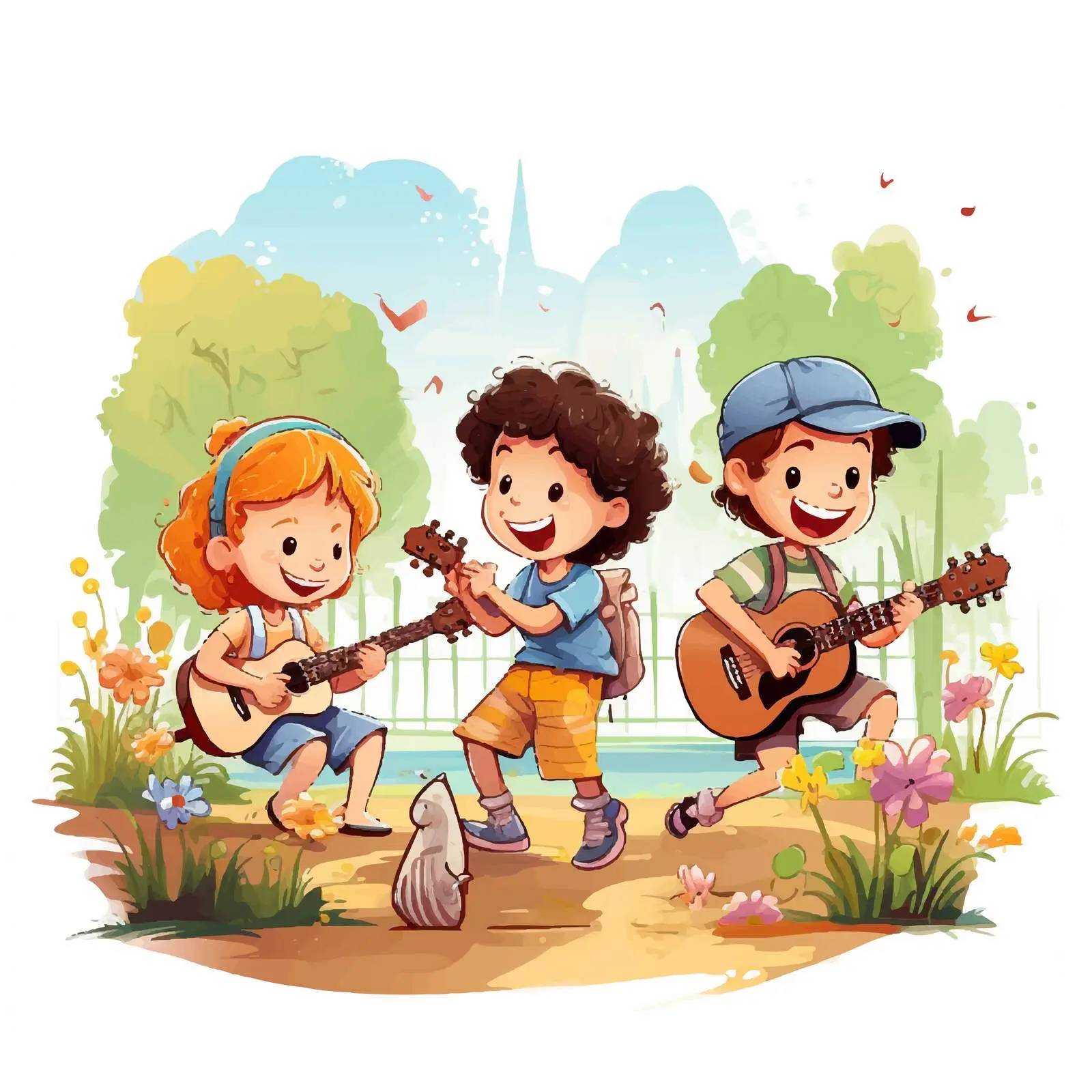 Kids Playing Music in the Park Illustration — free download from Dotvec