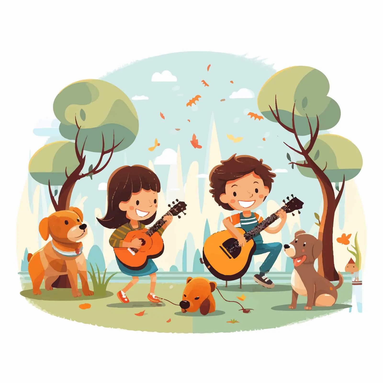 Children Playing Music in the Park Illustration — free download from Dotvec