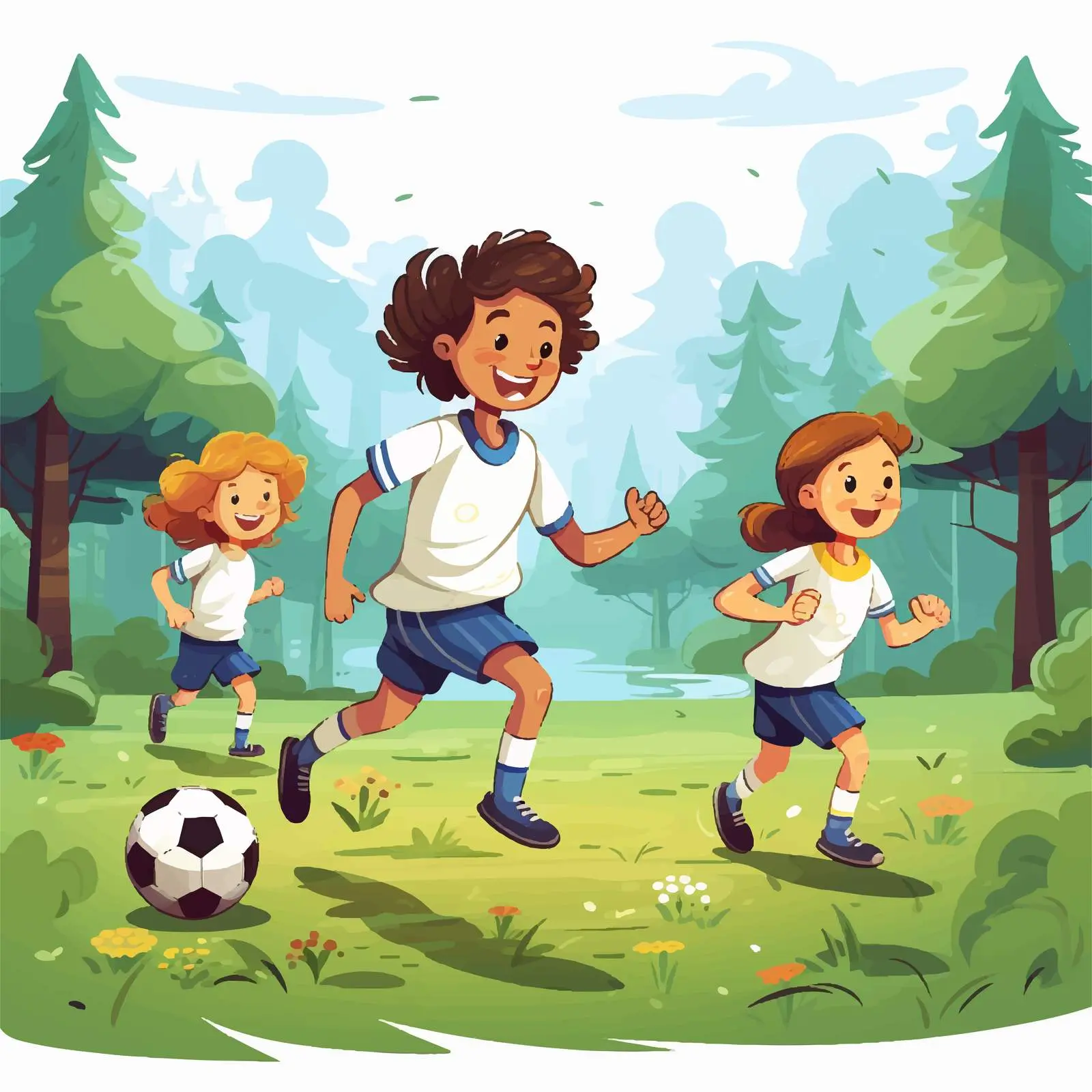 Kids Playing Soccer in the Park Vector Art — free download from Dotvec