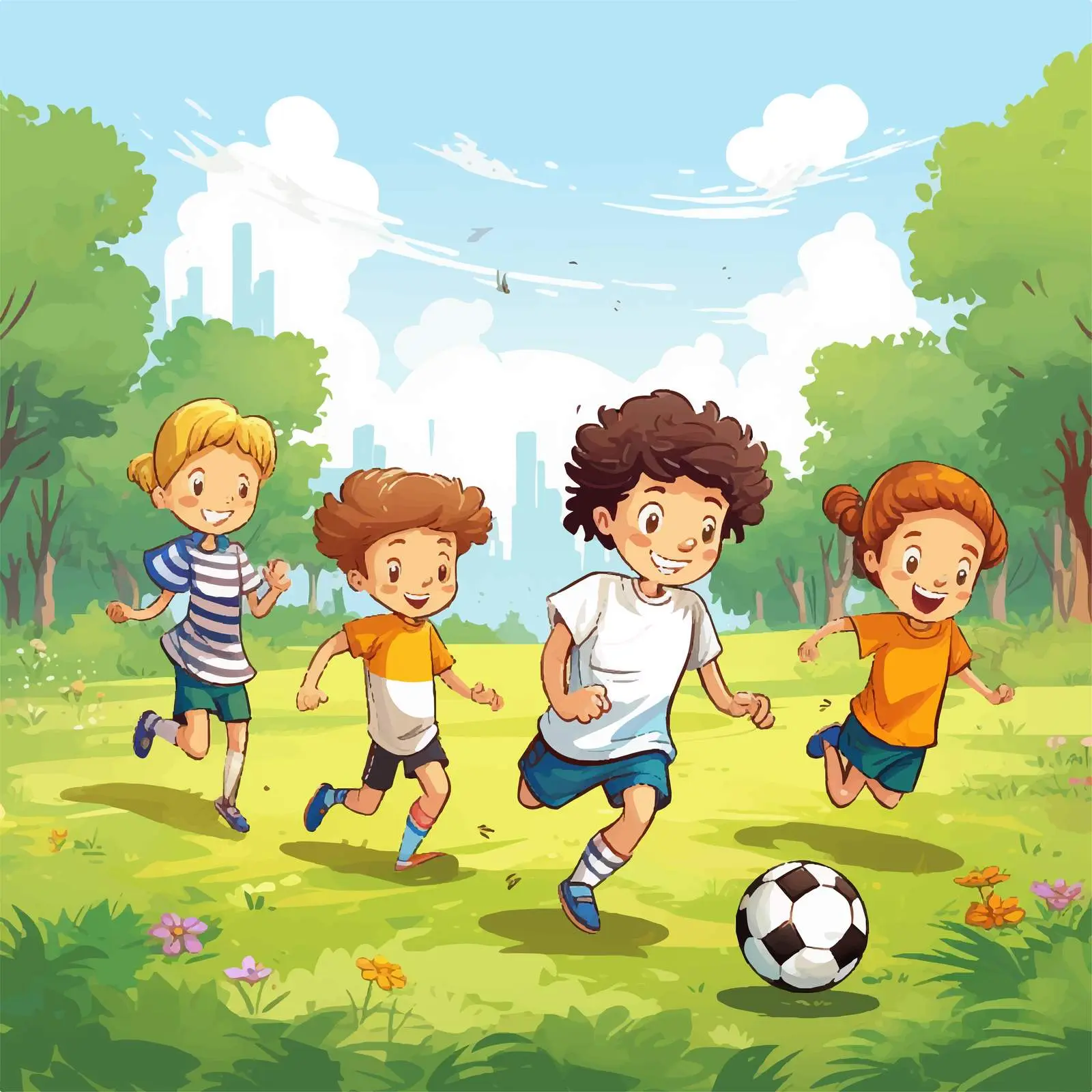 Kids Playing Soccer in the Park Vector — free download from Dotvec