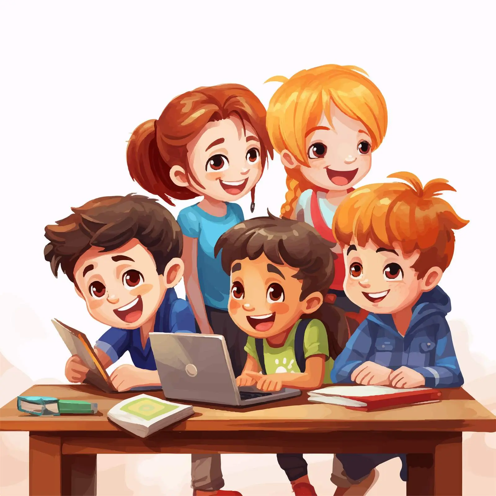Kids Enjoying Books and Computer Learning — free download from Dotvec