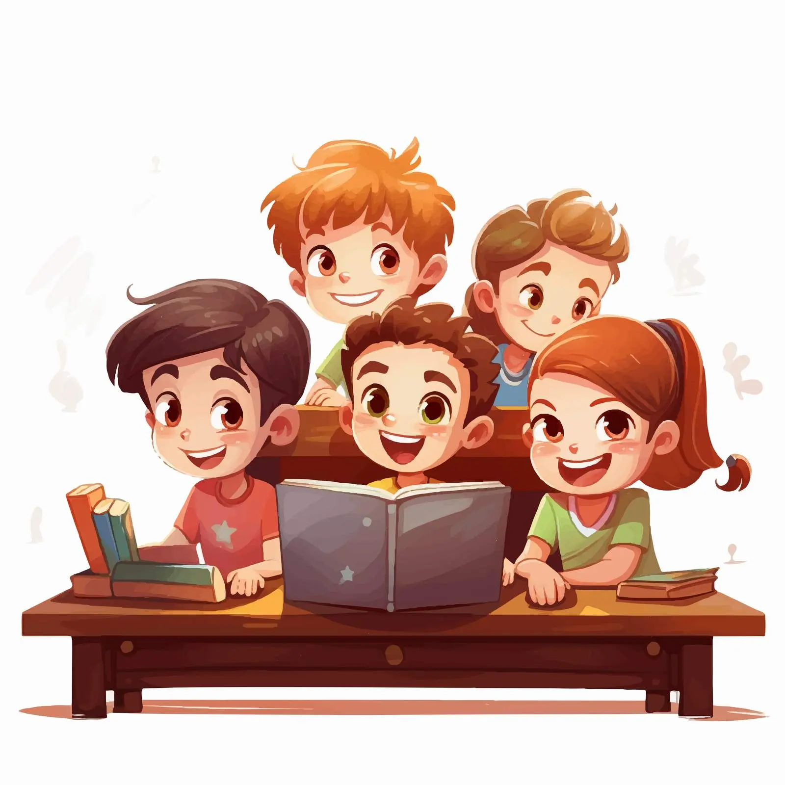 Kids Enjoying Books and Computers Illustration — free download from Dotvec
