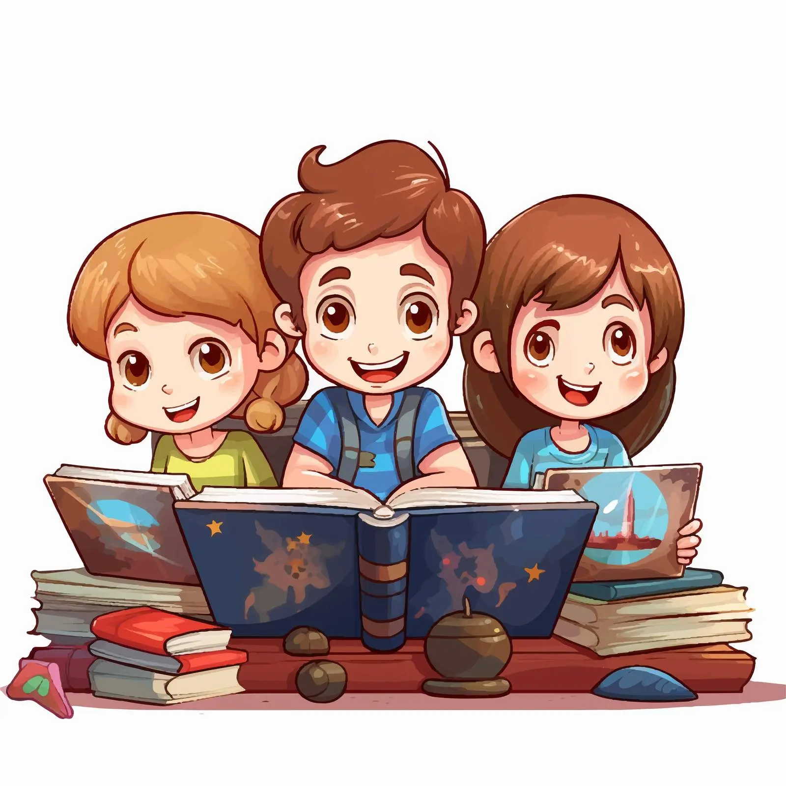 Children Enjoying Books and Computers Illustration – free computers image from Dotvec