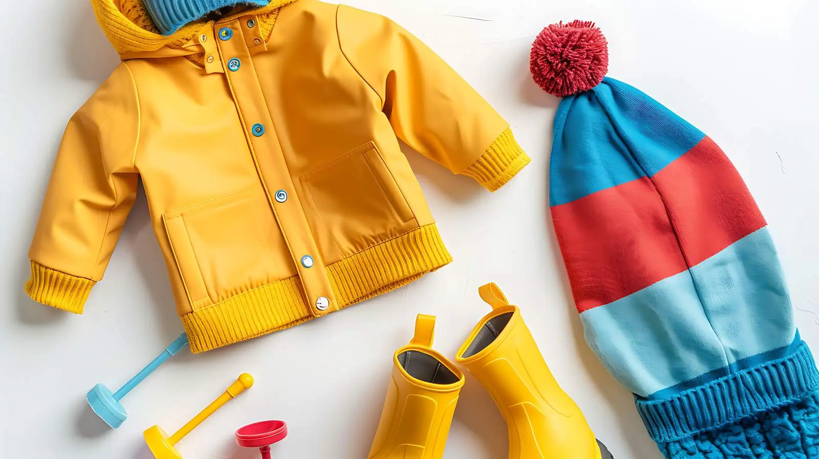 Colorful Kids Rain Gear on White Background – free fitting image from Dotvec