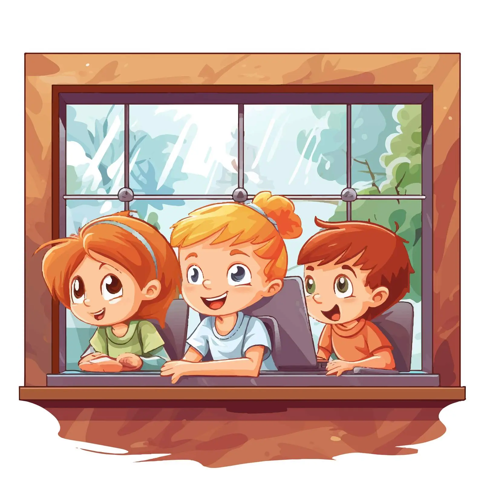 Kids Using Computer and Gazing Out Window — free download from Dotvec