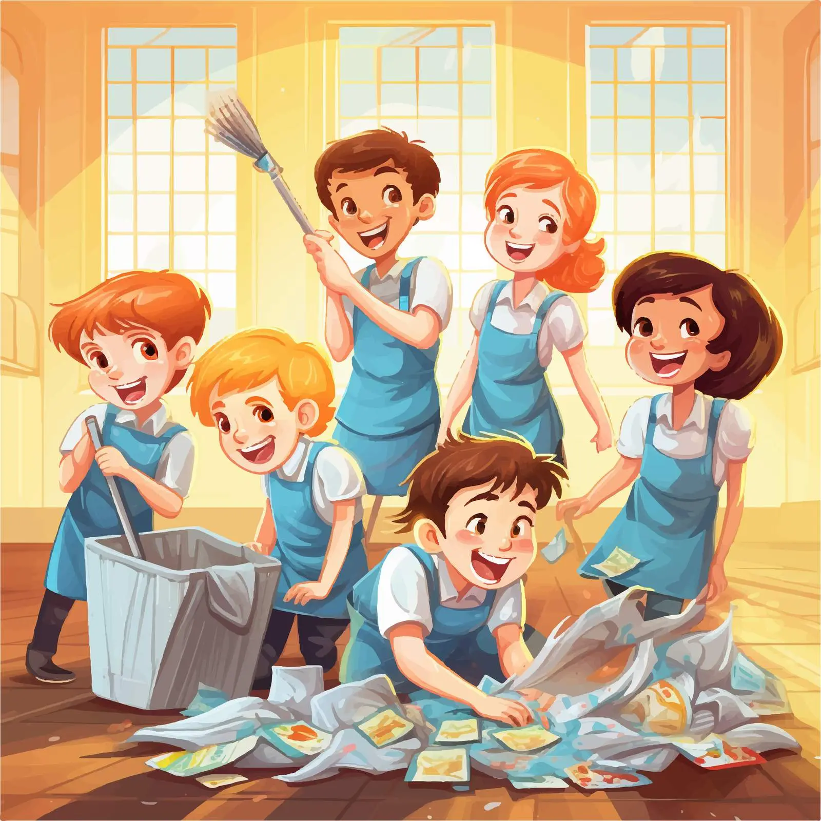 Children Volunteering to Clean Up School – free school environment image from Dotvec