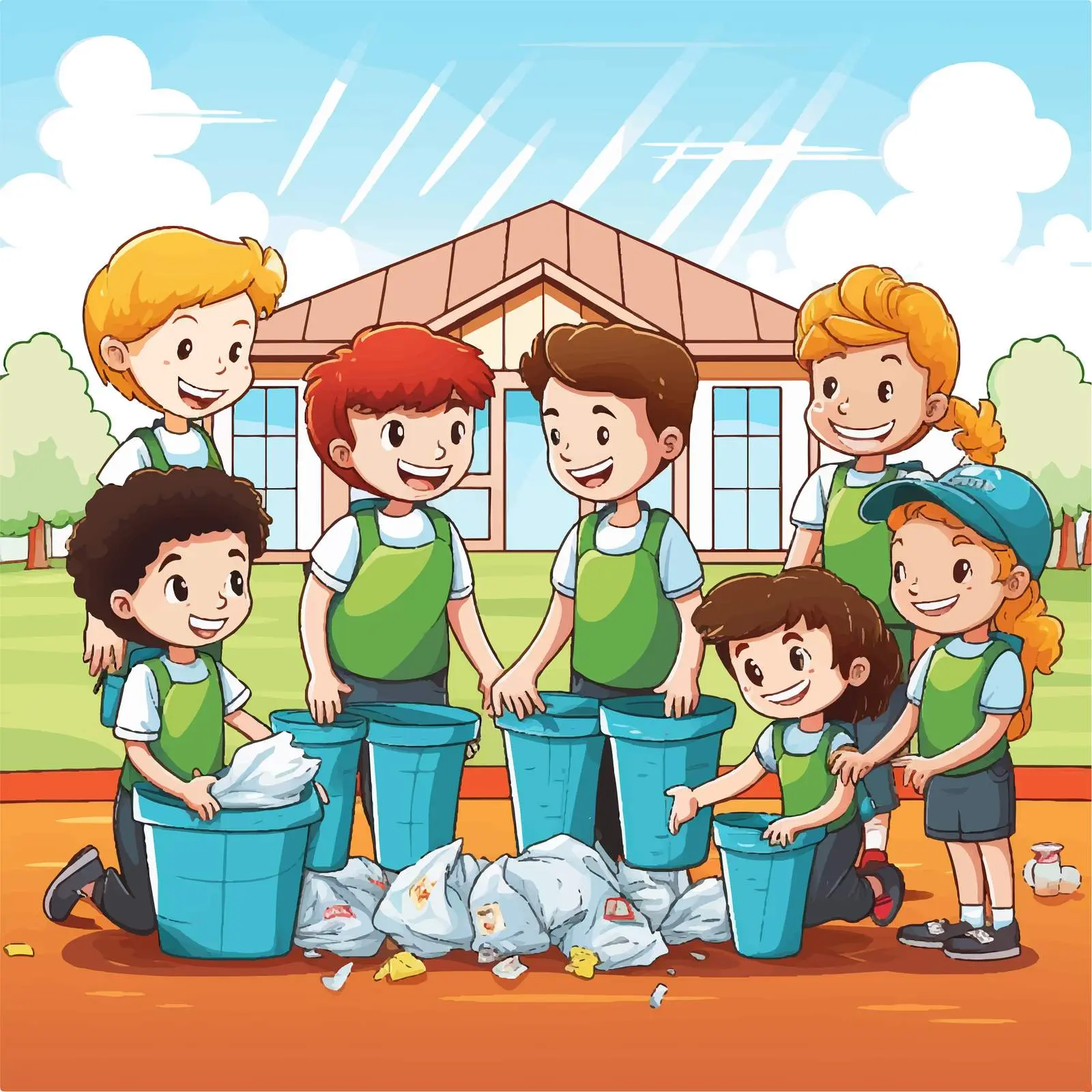 Kids Volunteering to Clean Up School Grounds — free download from Dotvec