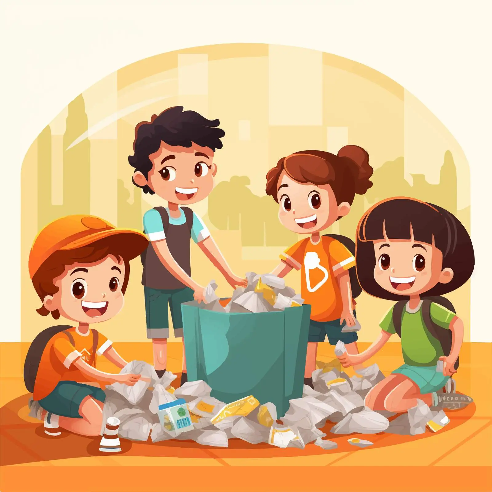 Kids Volunteering to Clean School Illustration — free download from Dotvec