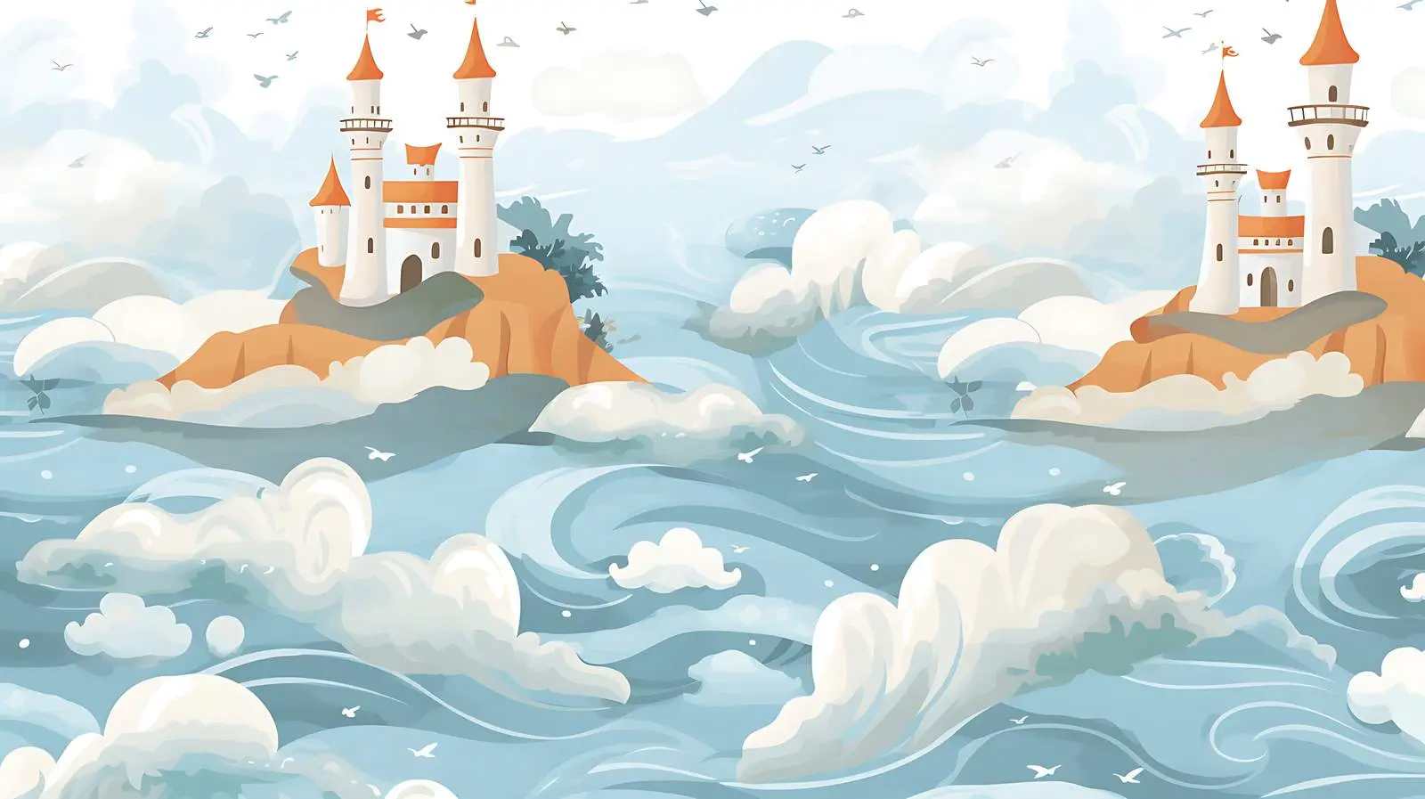 Kids Seaside Castle Waves Wallpaper — free download from Dotvec