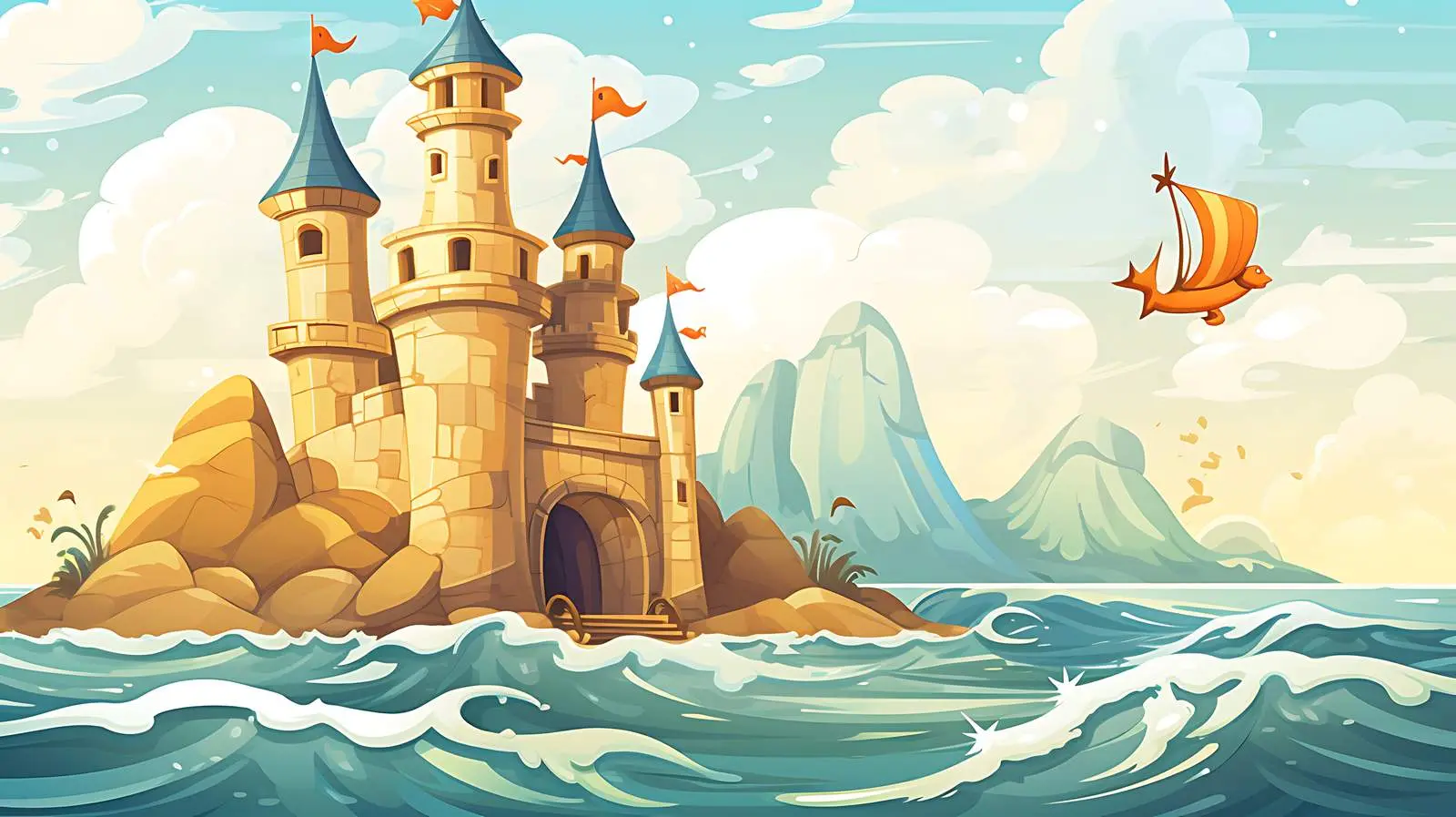 Kids Sea Castle Waves Wallpaper — free download from Dotvec