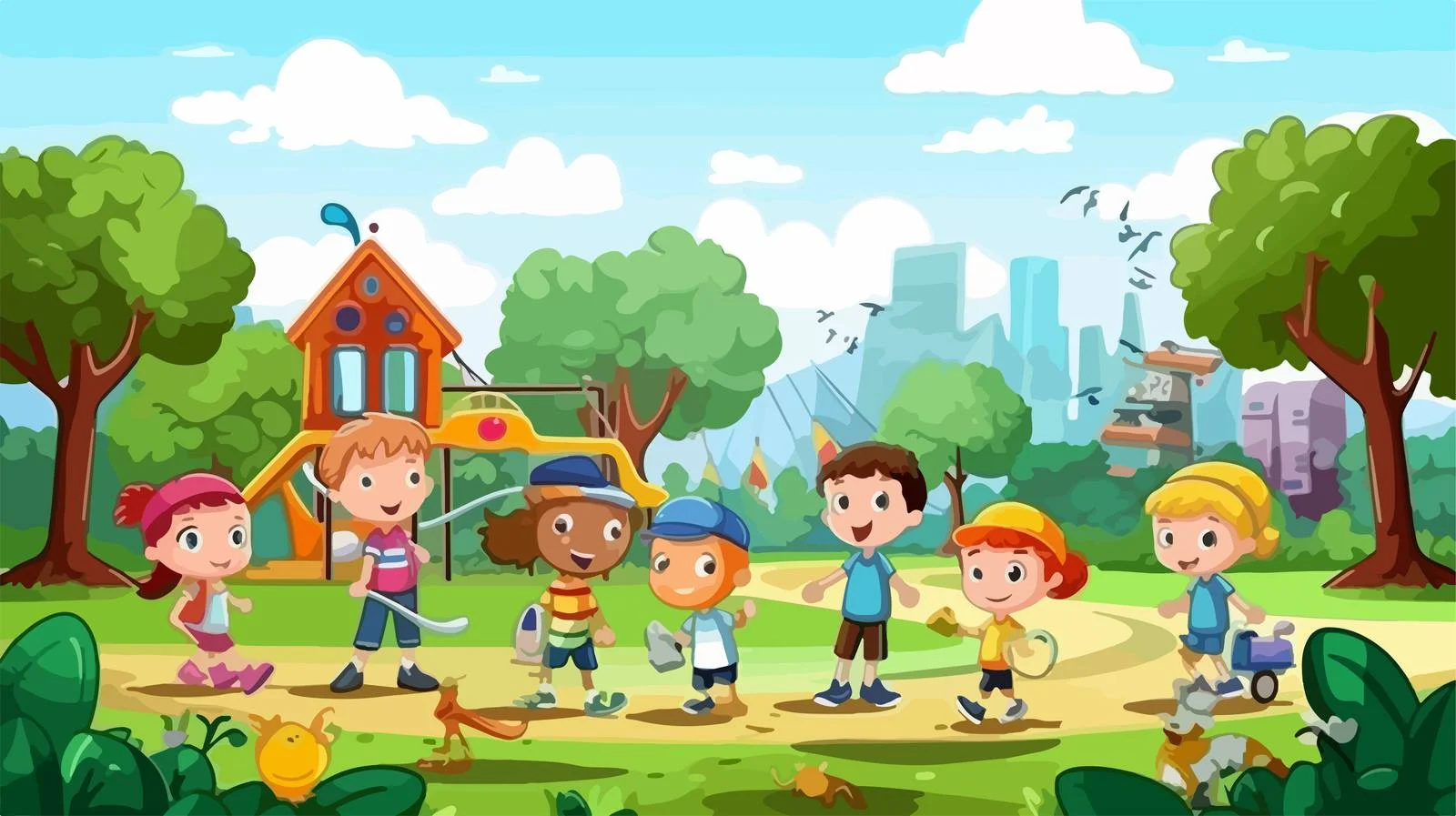 Children Cleaning Park Vector Illustration — free download from Dotvec