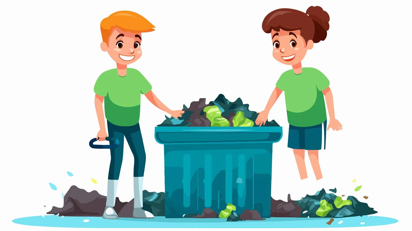 Kids Cleaning Trash Cartoon Illustration — free download from Dotvec