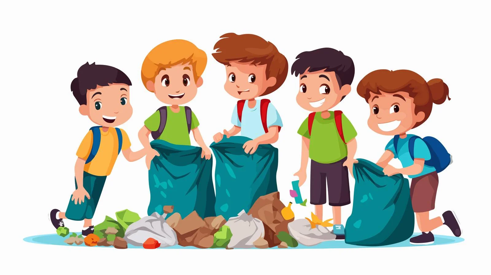Kids Cleaning Trash Vector Illustration — free download from Dotvec