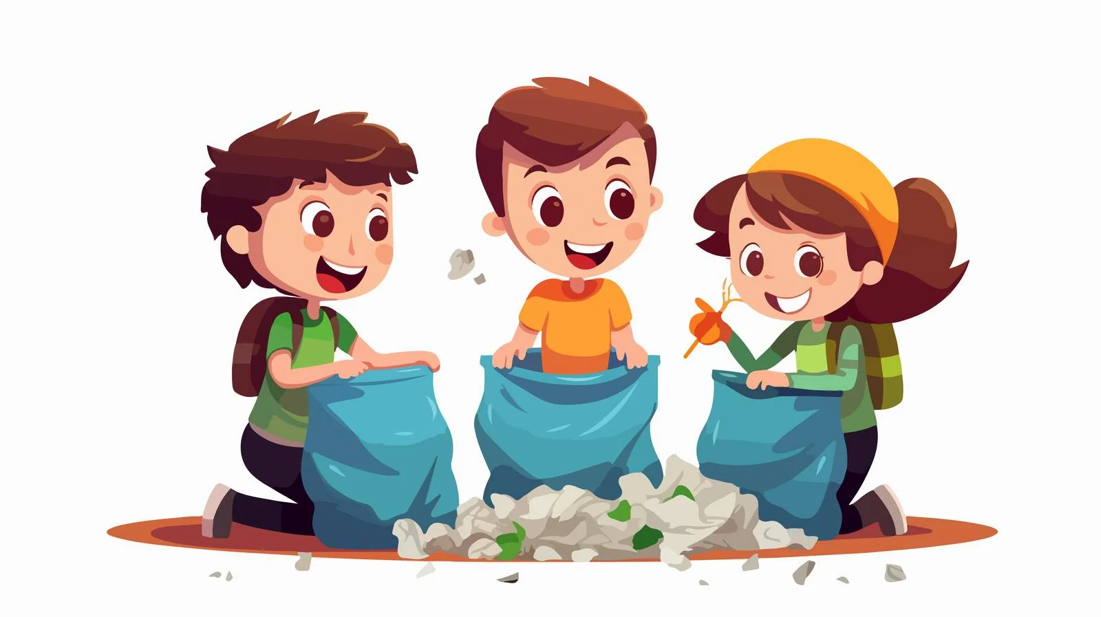 Children Cleaning Trash Cartoon Illustration — free download from Dotvec