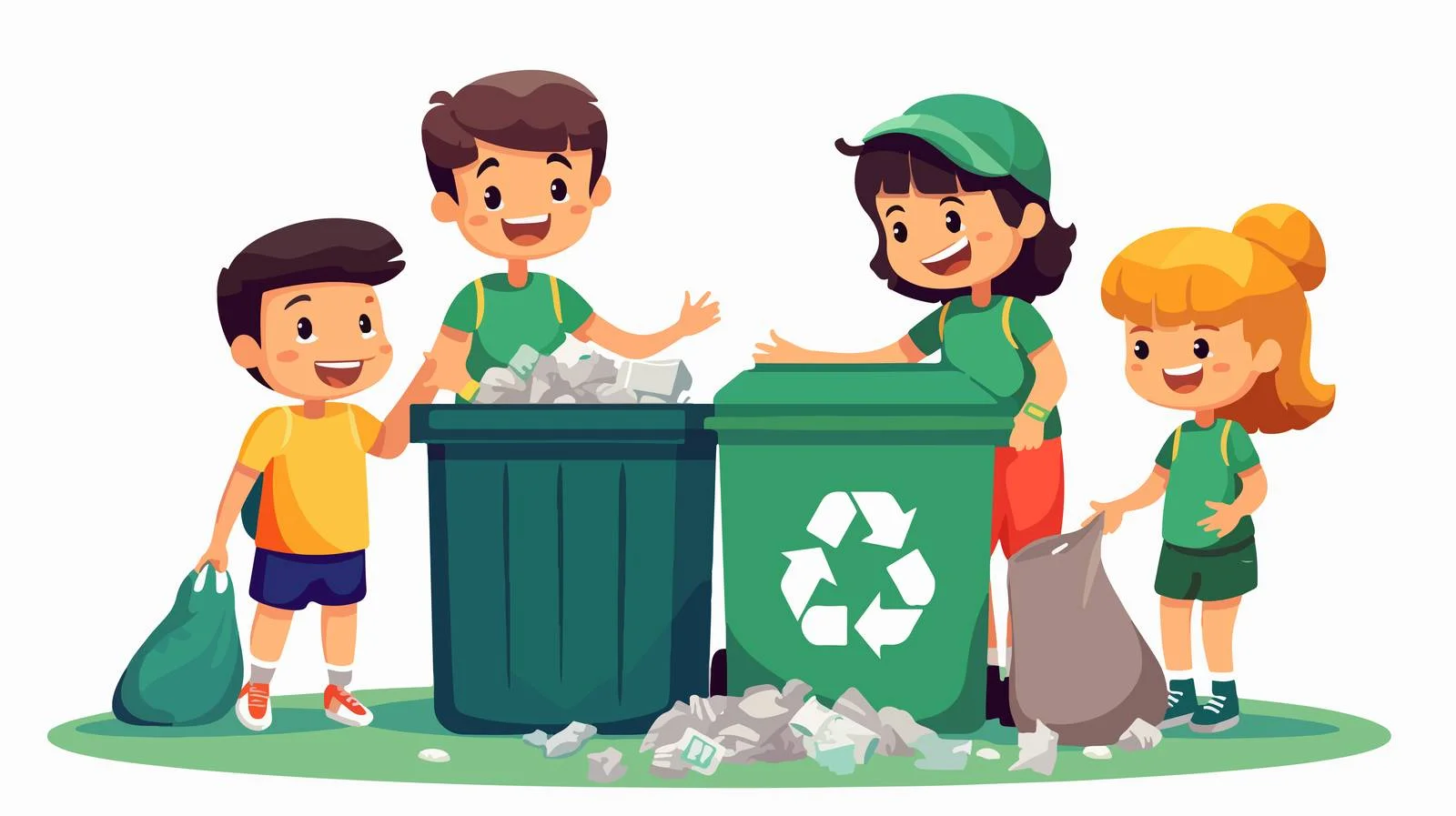 Children Eco Cleaning Cartoon Vector Illustration — free download from Dotvec