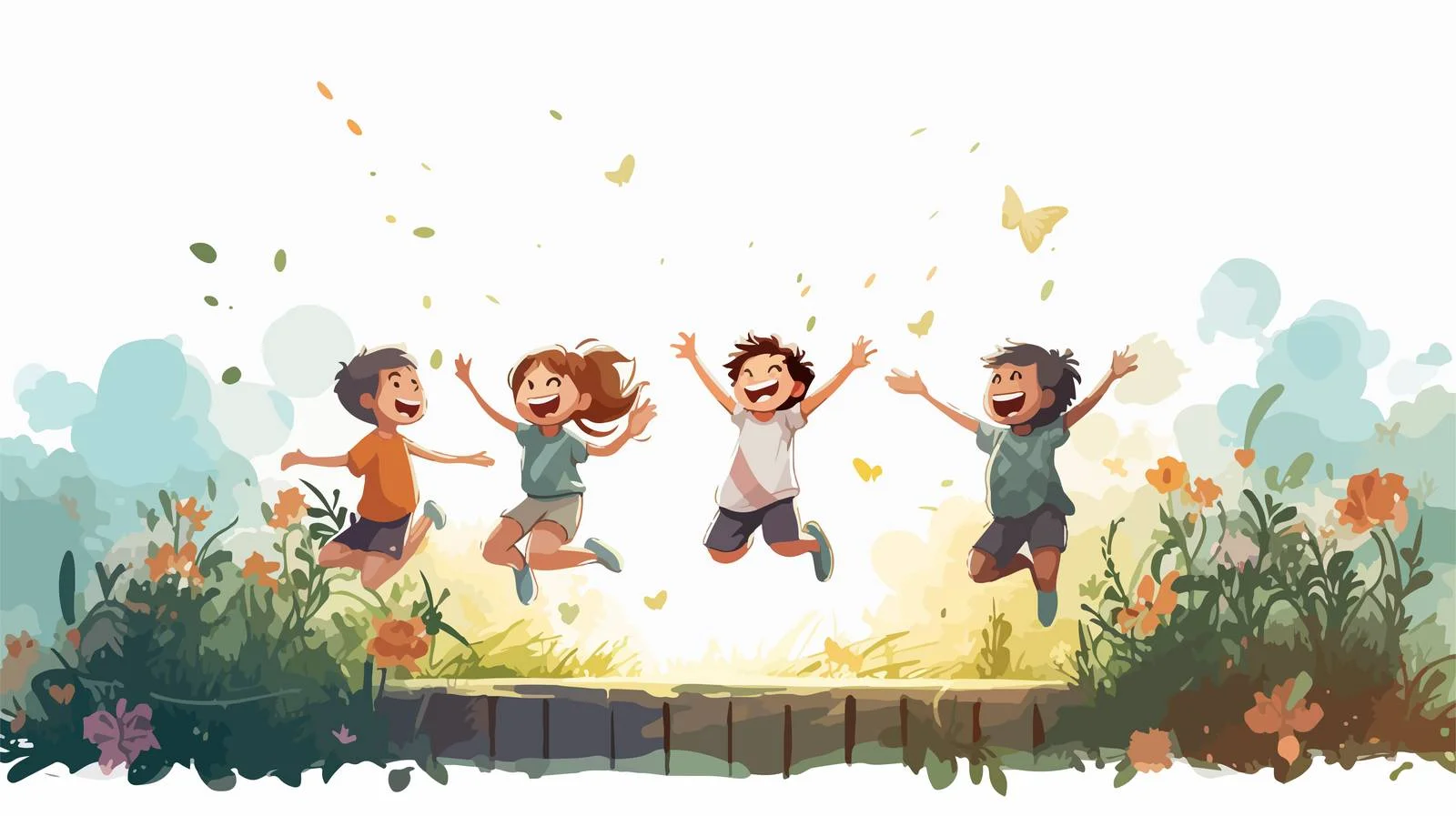 Joyful Kids Garden Jump Vector Illustration — free download from Dotvec