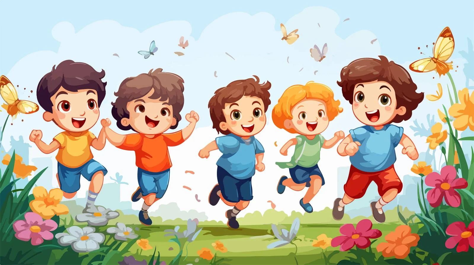 Joyful Kids Garden Jump Vector Illustration — free download from Dotvec