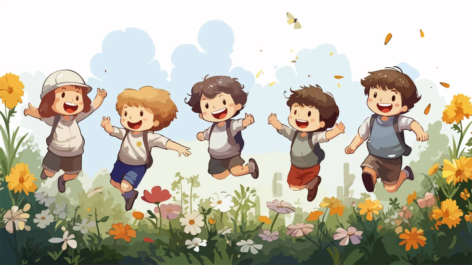 Joyful Kids Garden Jump Vector Illustration — free download from Dotvec