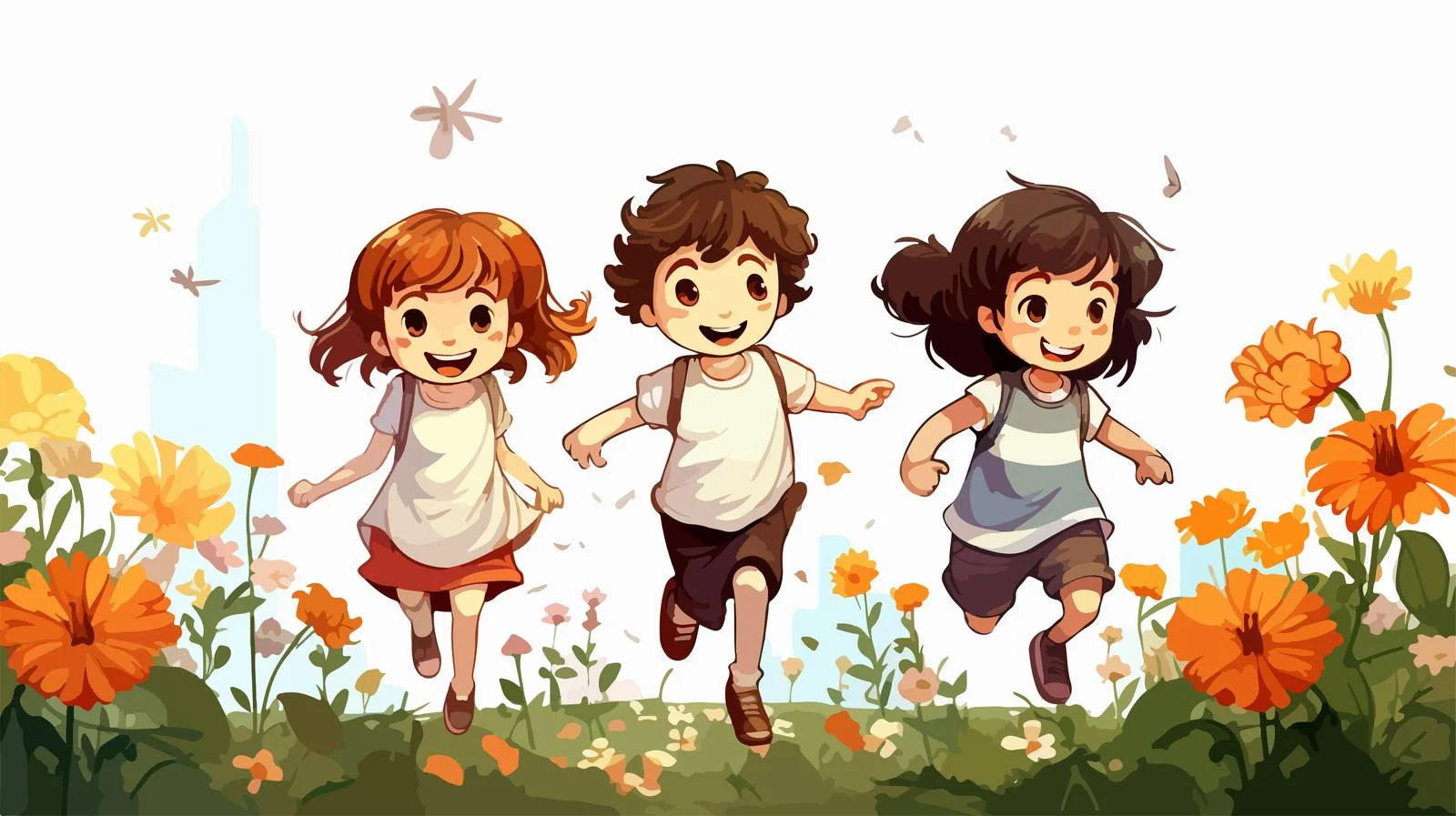 Joyful Kids Garden Jump Vector Illustration — free download from Dotvec