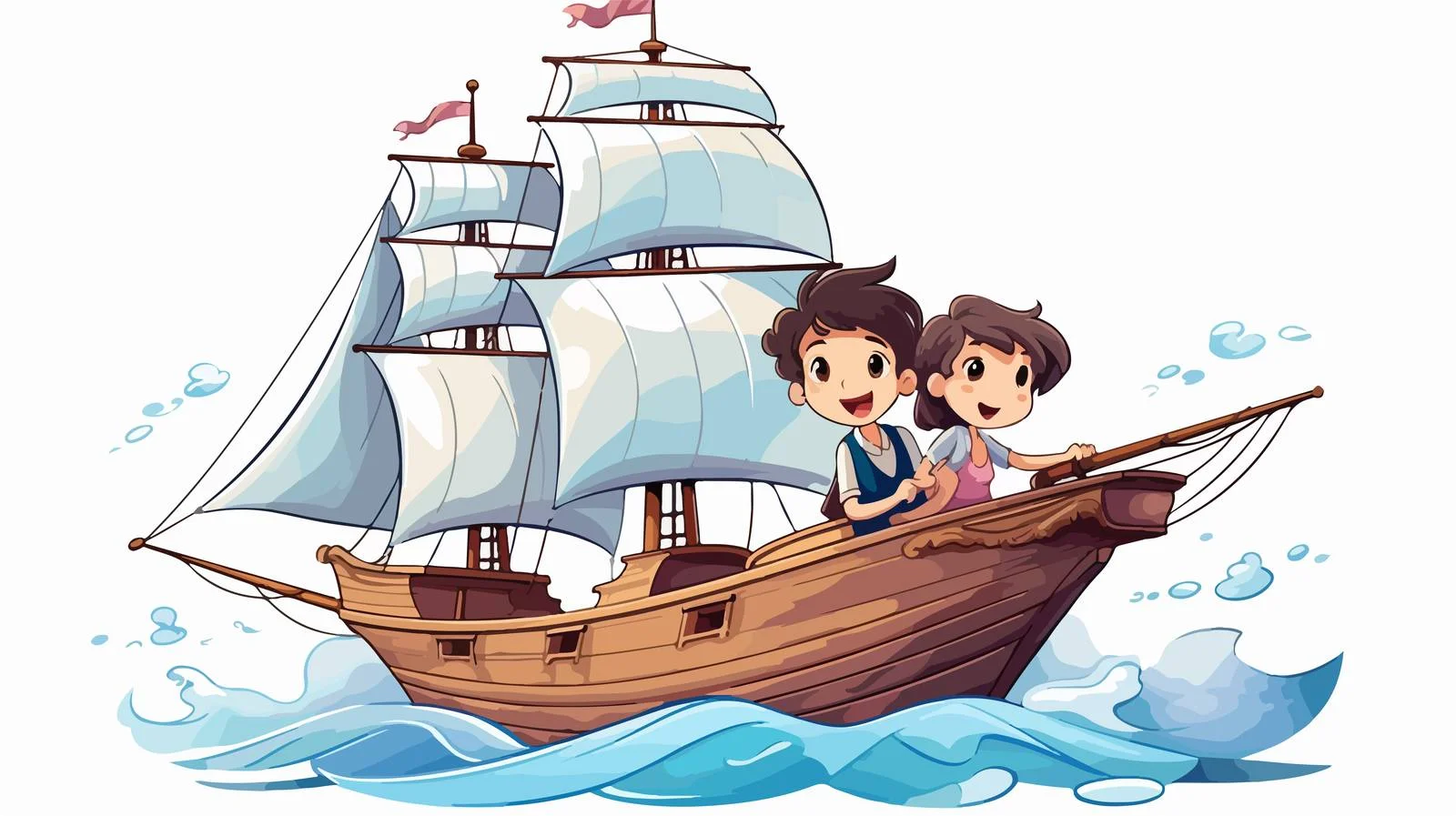 Adventurous Kids Paper Ship Cartoon Illustration — free download from Dotvec