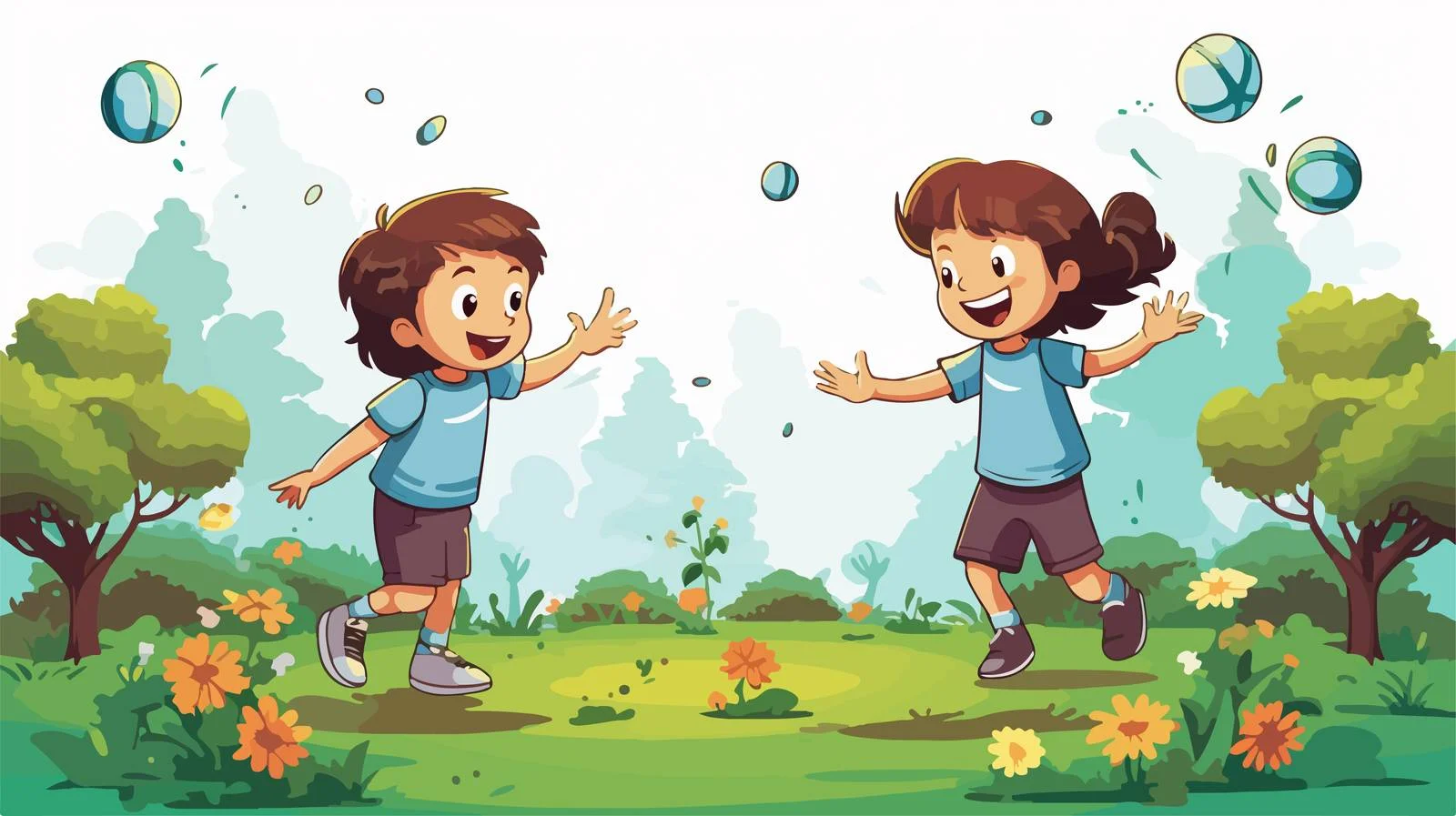 Kids Playing Ball in Garden Illustration — free download from Dotvec