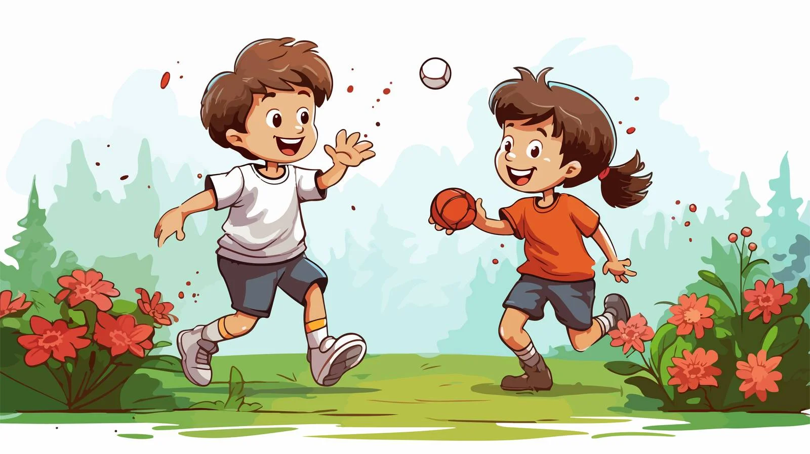 Children Playing Ball in Garden Illustration — free download from Dotvec