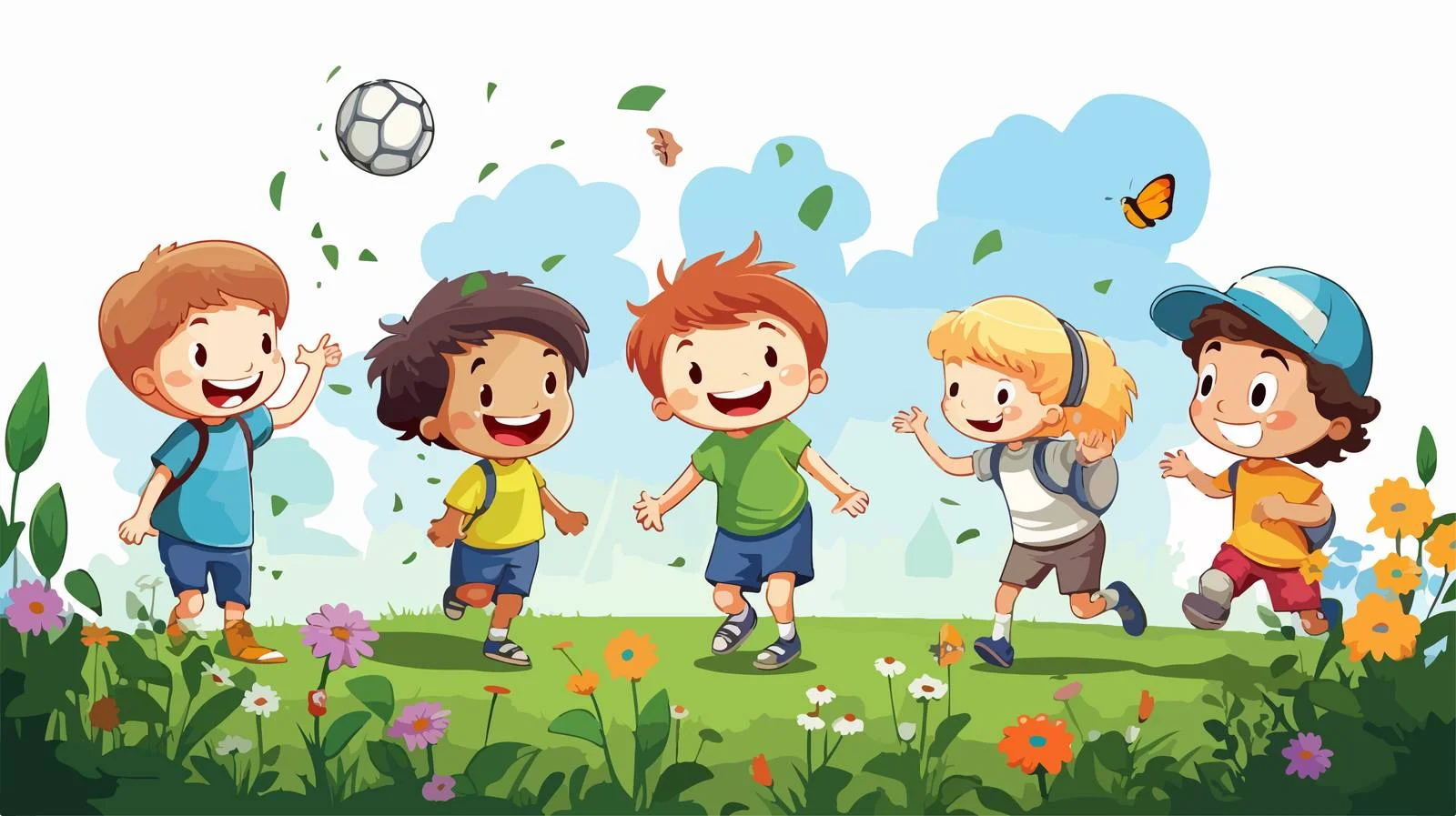Children Playing Ball in Garden — free download from Dotvec