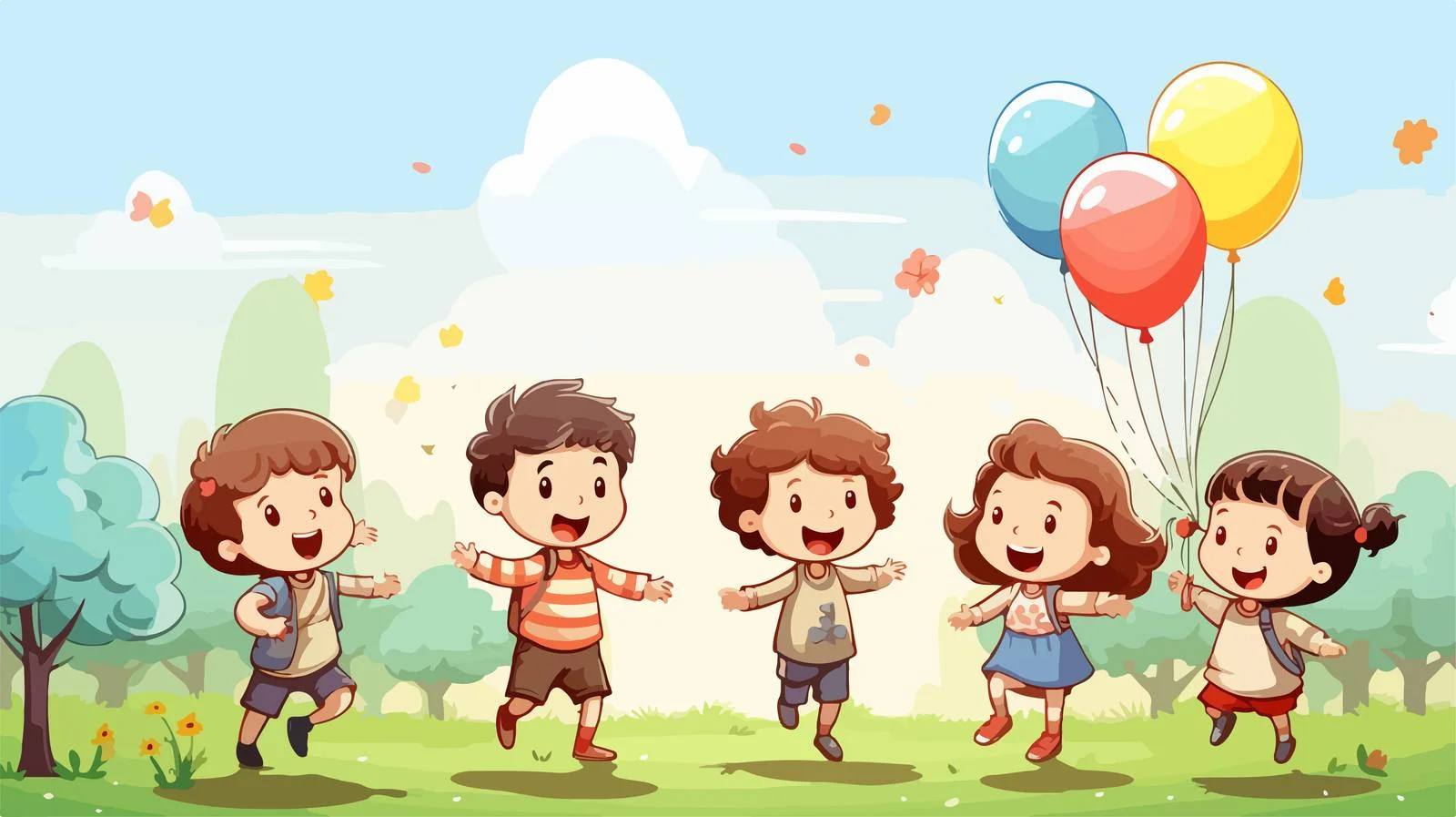 Children Playing Balloon in Garden — free download from Dotvec