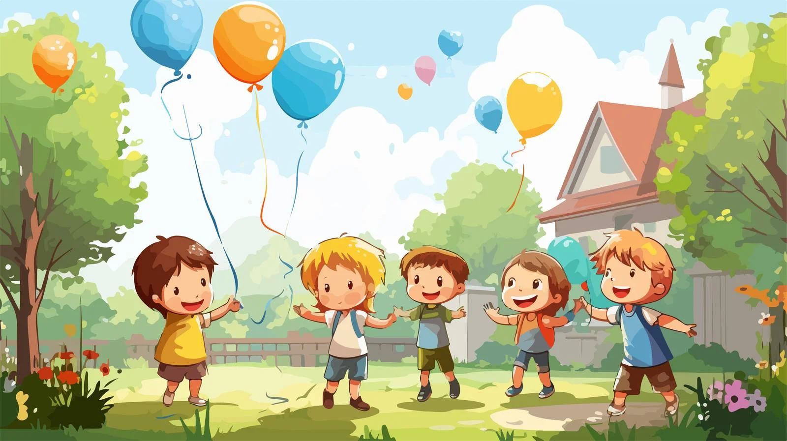 Children Playing with Balloon in Garden — free download from Dotvec