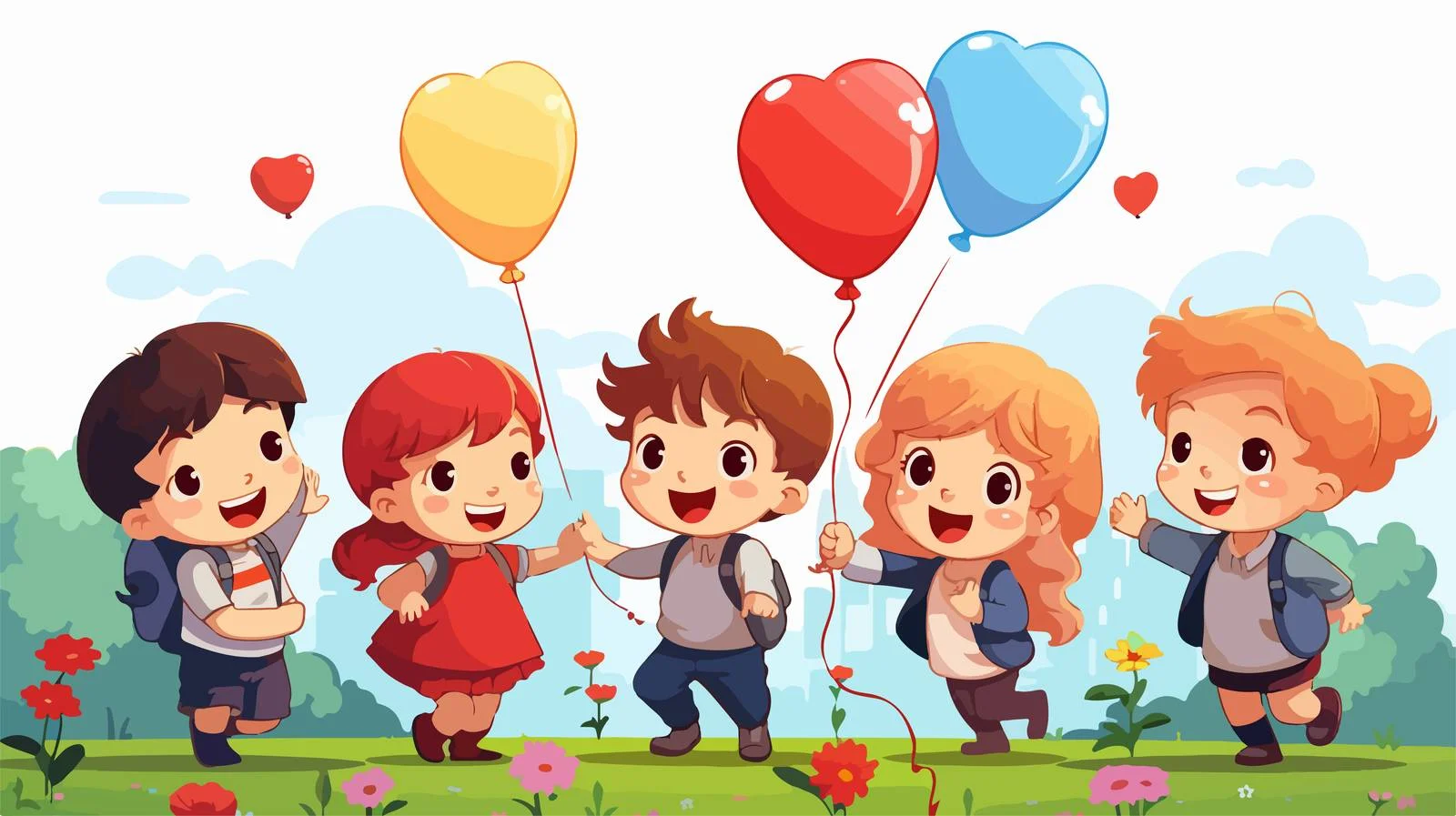 Kids Playing with Balloon in Garden — free download from Dotvec