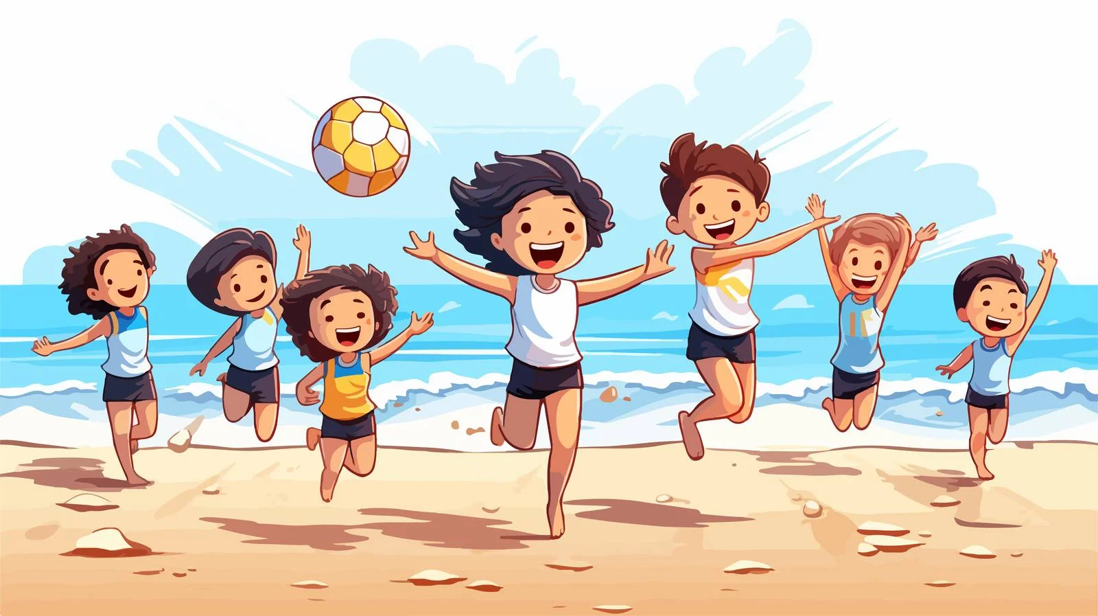 Kids Beach Volleyball Cartoon Illustration — free download from Dotvec