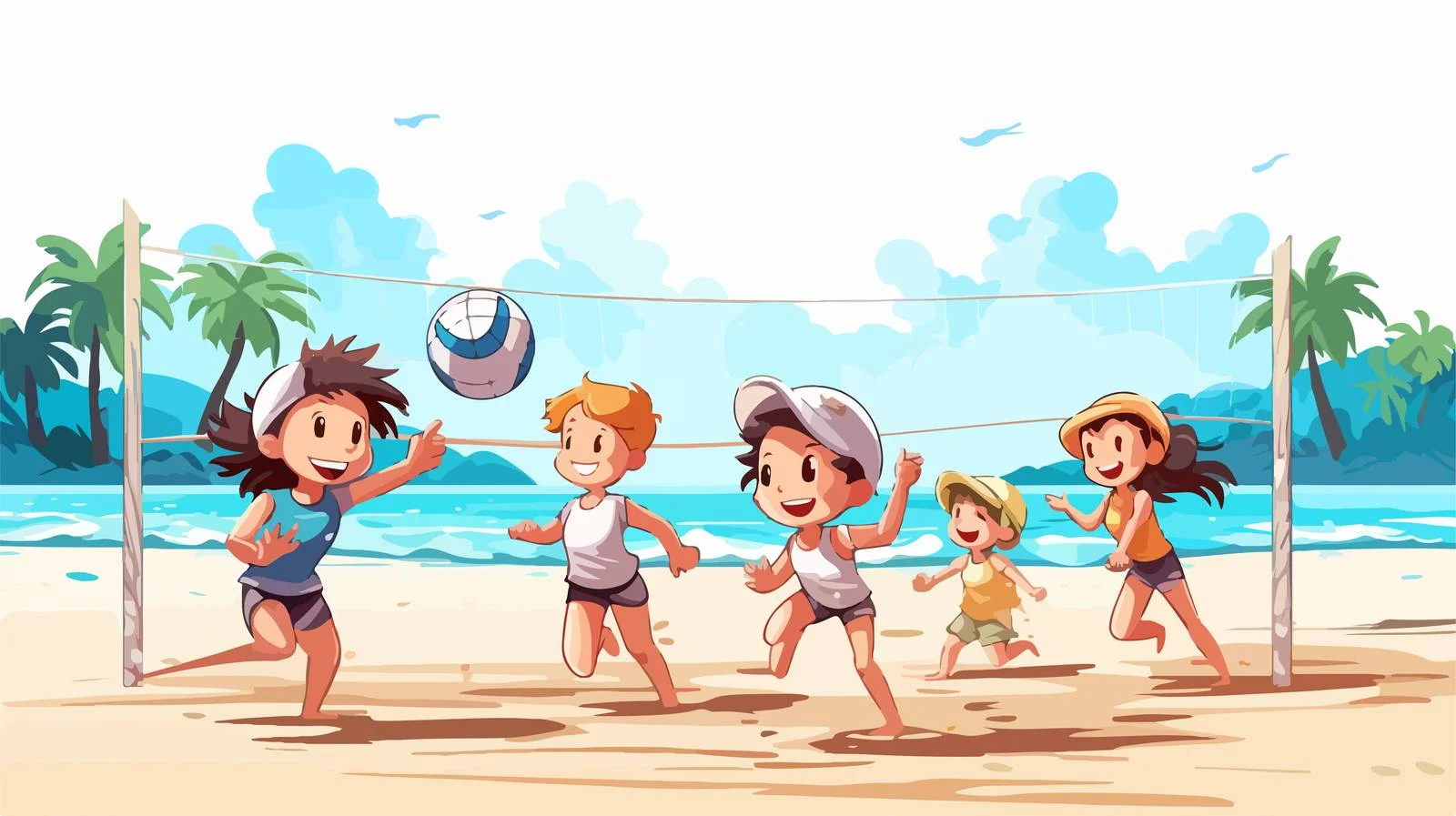 Children Beach Volleyball Cartoon Illustration — free download from Dotvec