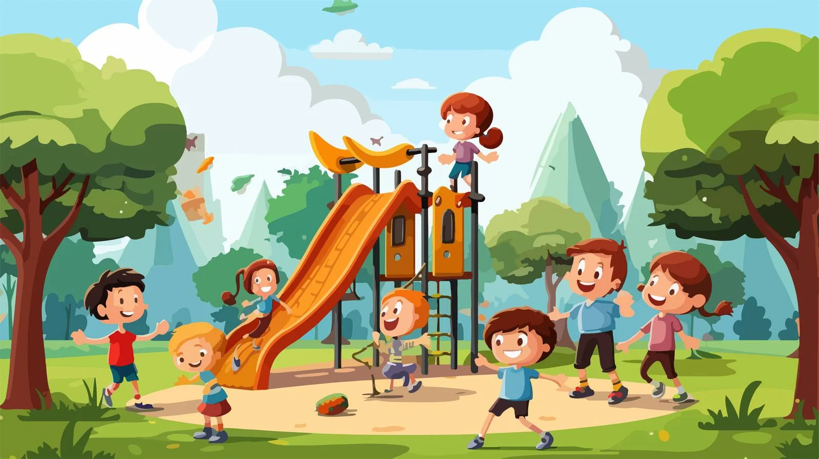 Kids Playing Park Cartoon Illustration — free download from Dotvec