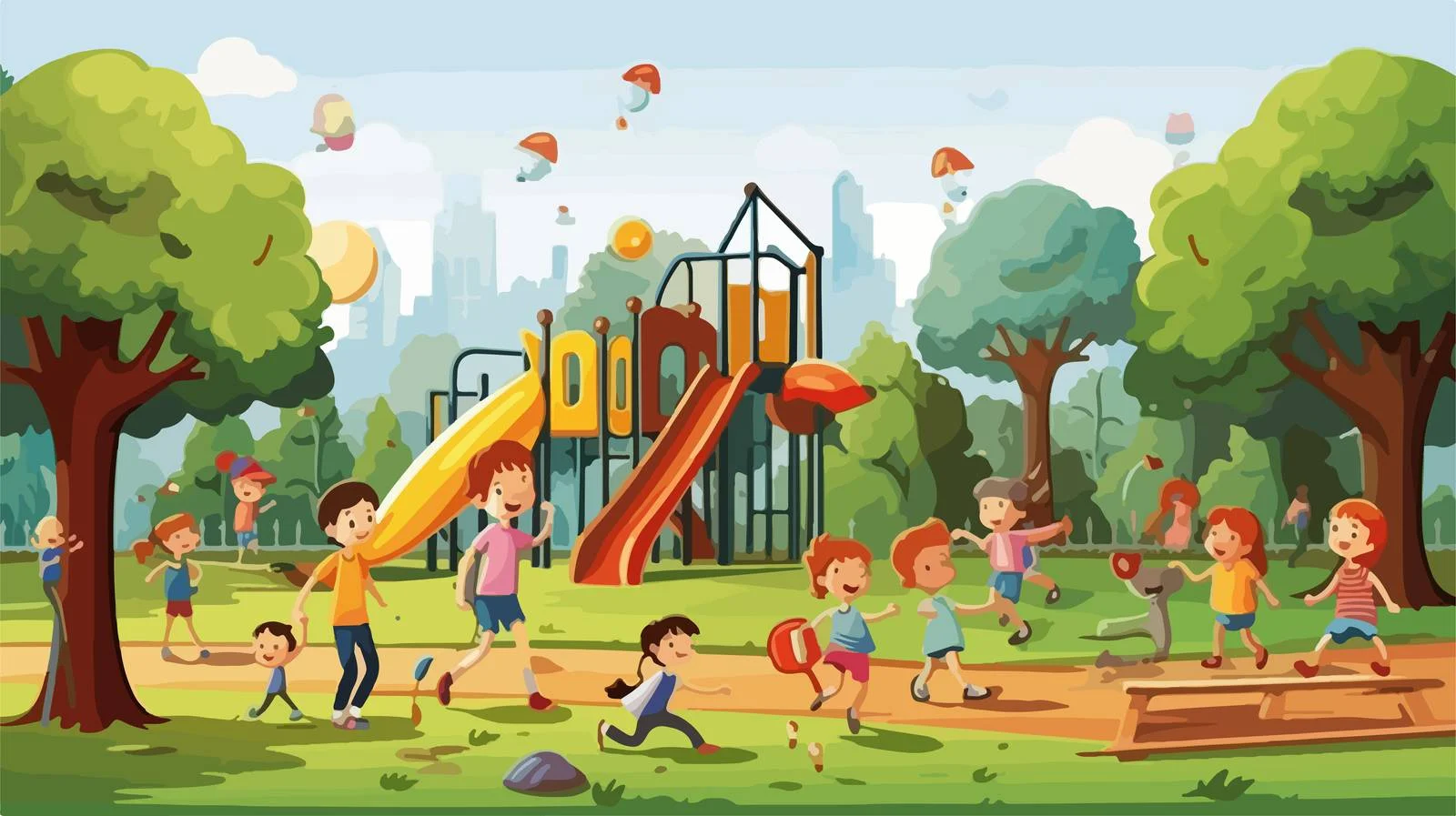 Kids Playing in Park Illustration — free download from Dotvec
