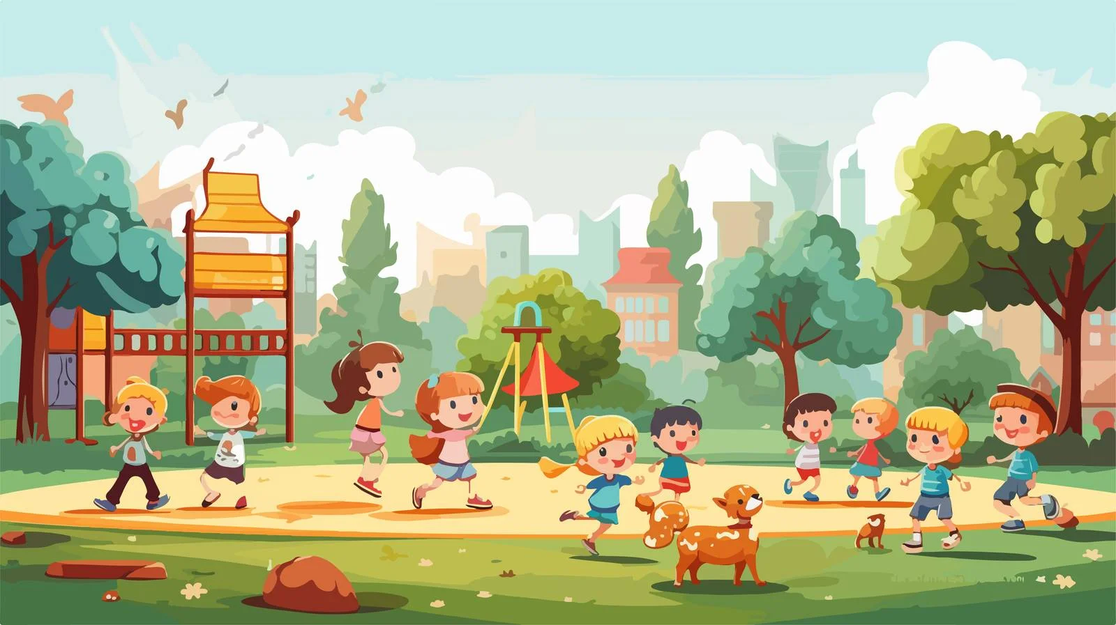 Joyful Kids Park Scene Illustration — free download from Dotvec