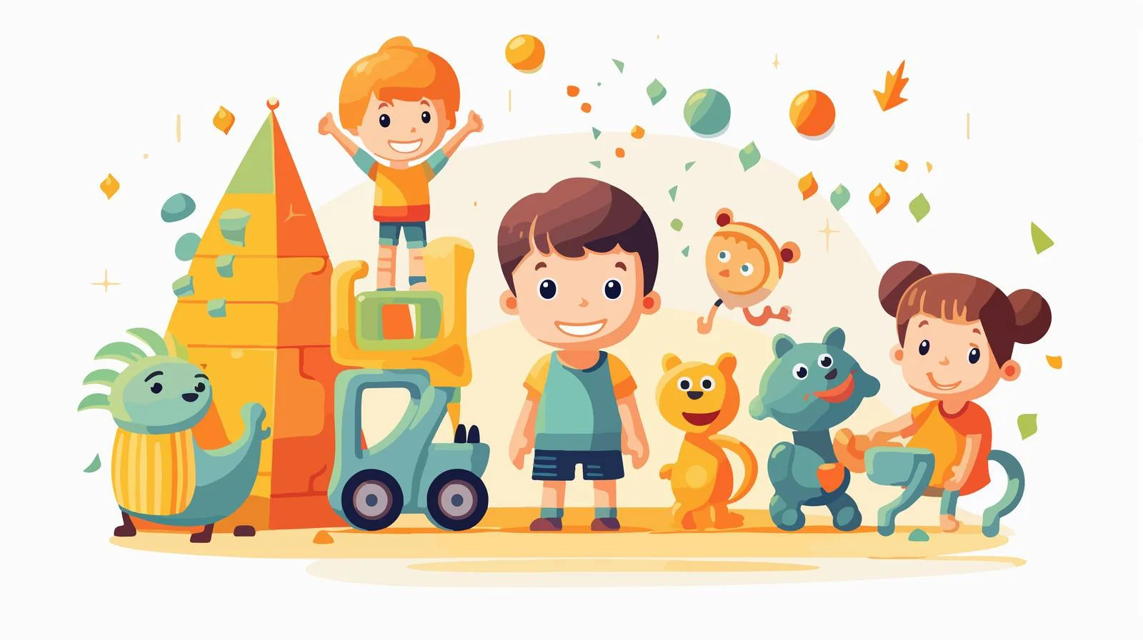 Kids Playing on Shape Cartoon Illustration — free download from Dotvec