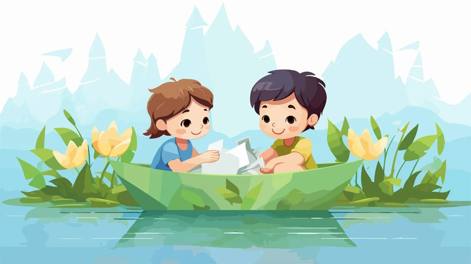 Kids Playing Paper Boat in Garden — free download from Dotvec