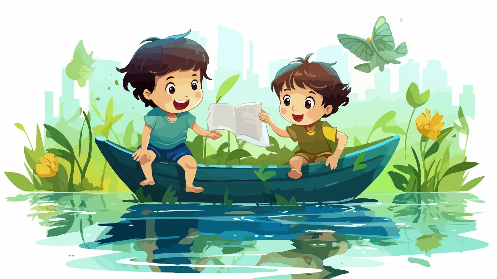 Playful Kids Garden Paper Boat Illustration — free download from Dotvec