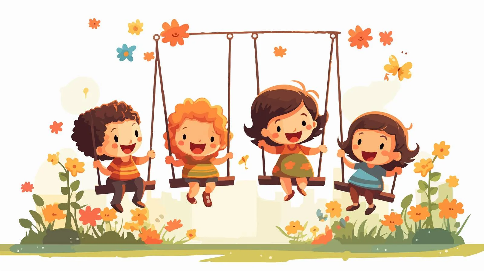 Children Swing Garden Vector Illustration — free download from Dotvec