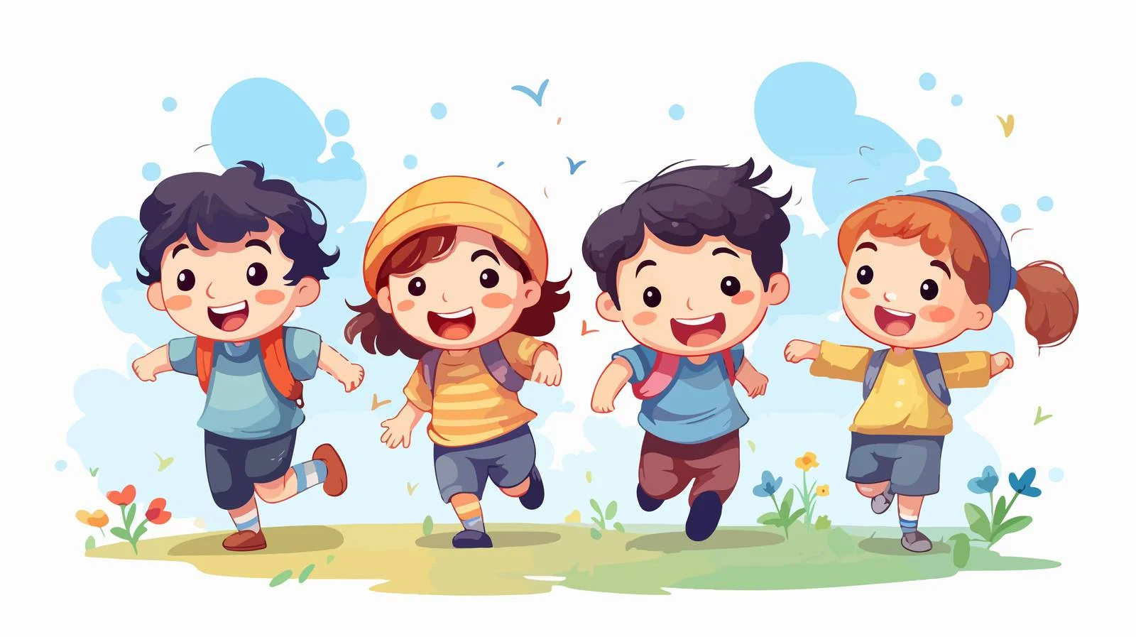 Joyful Kids Playing Cartoon Illustration — free download from Dotvec